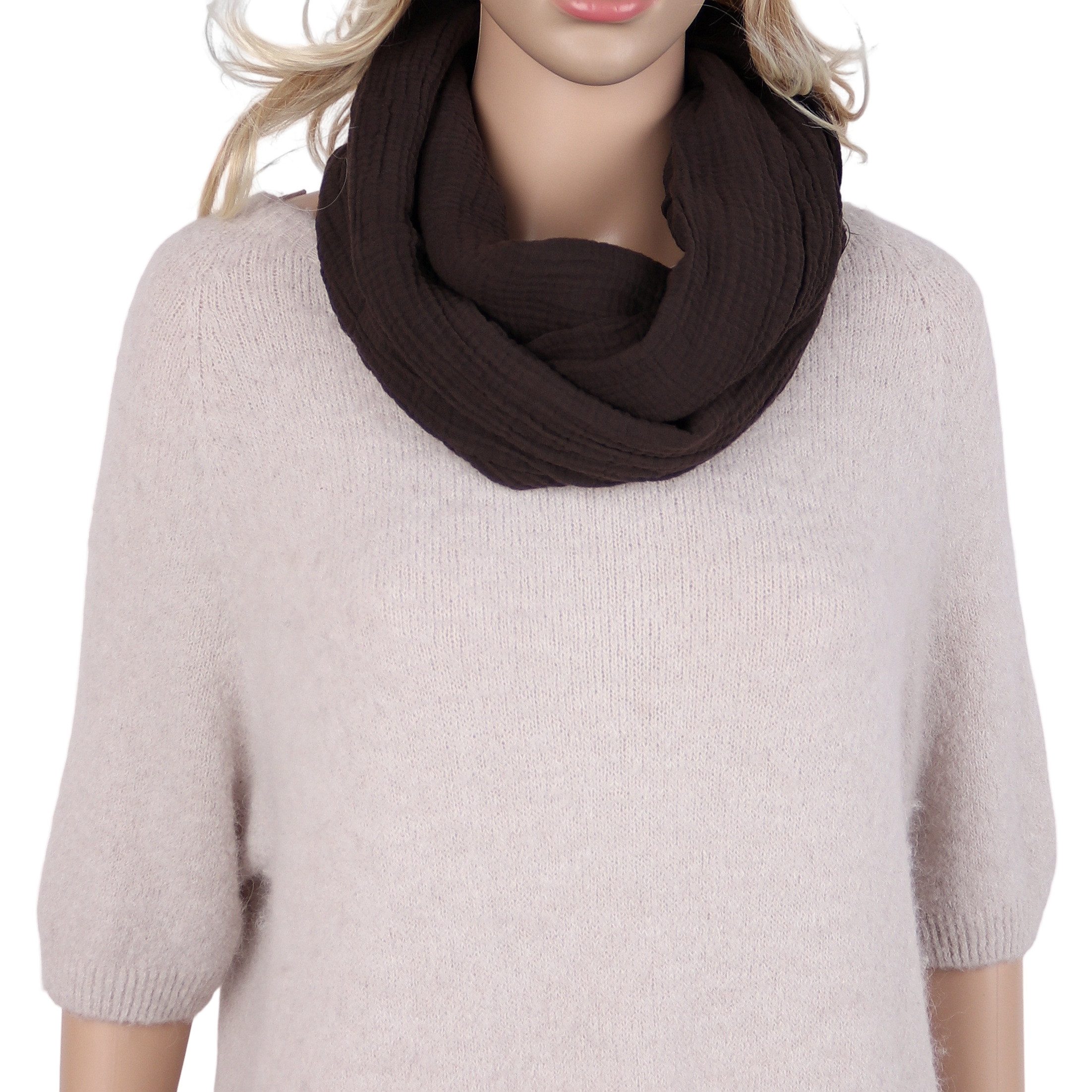 MIRROSI Loop Damen Schal aus Musellin, Made in Italy 70x20cm, Uni, Schlauchschal, (Zweimal um den Hals wickelbar, ca. 70x20cm), Damen Halstuch ideal für Frühling, Sommer oder Herbst