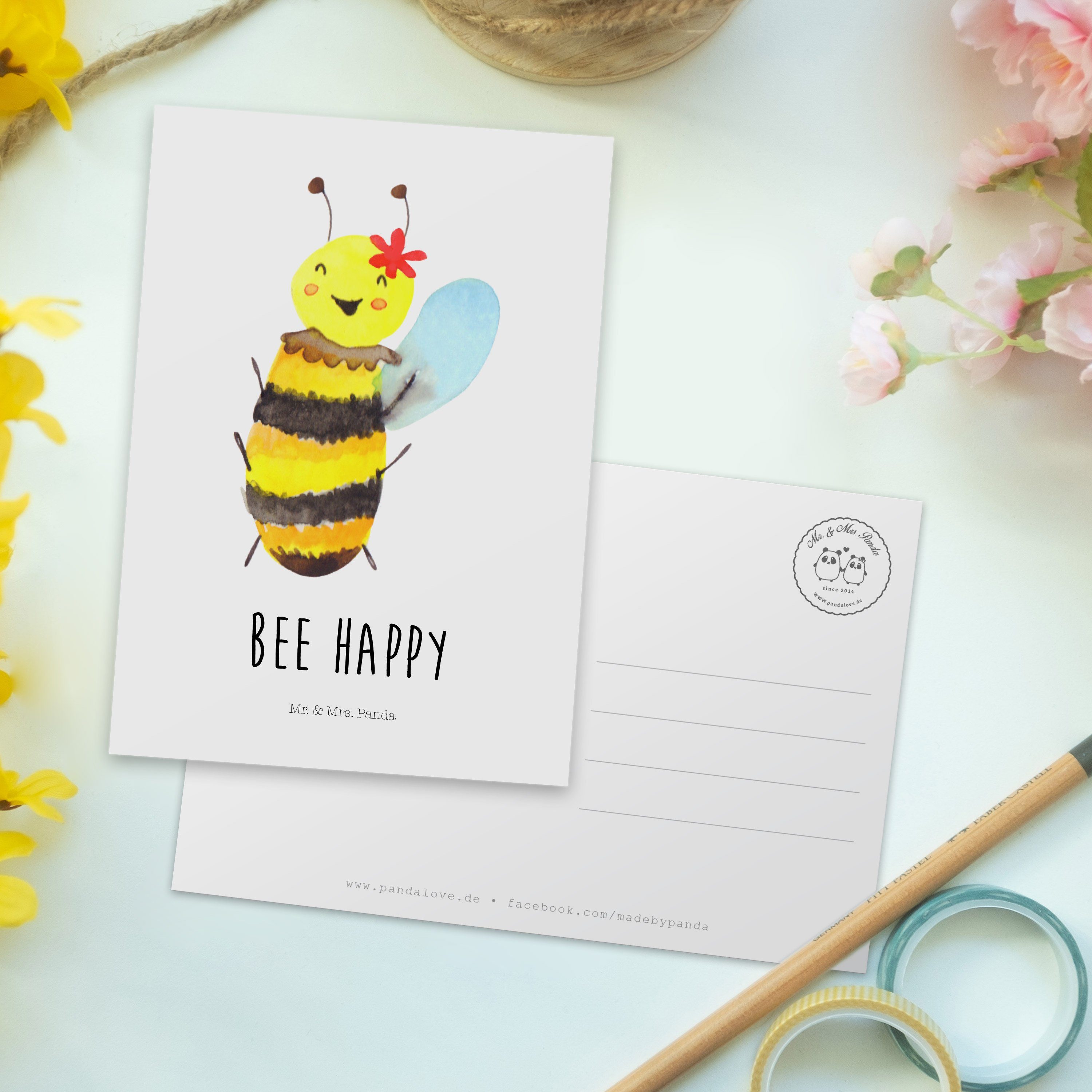 Mr. & - Mrs. Grußkarte, Geschenkkarte Happy Geschenk, - Panda Biene Weiß Dankeskarte, Postkarte