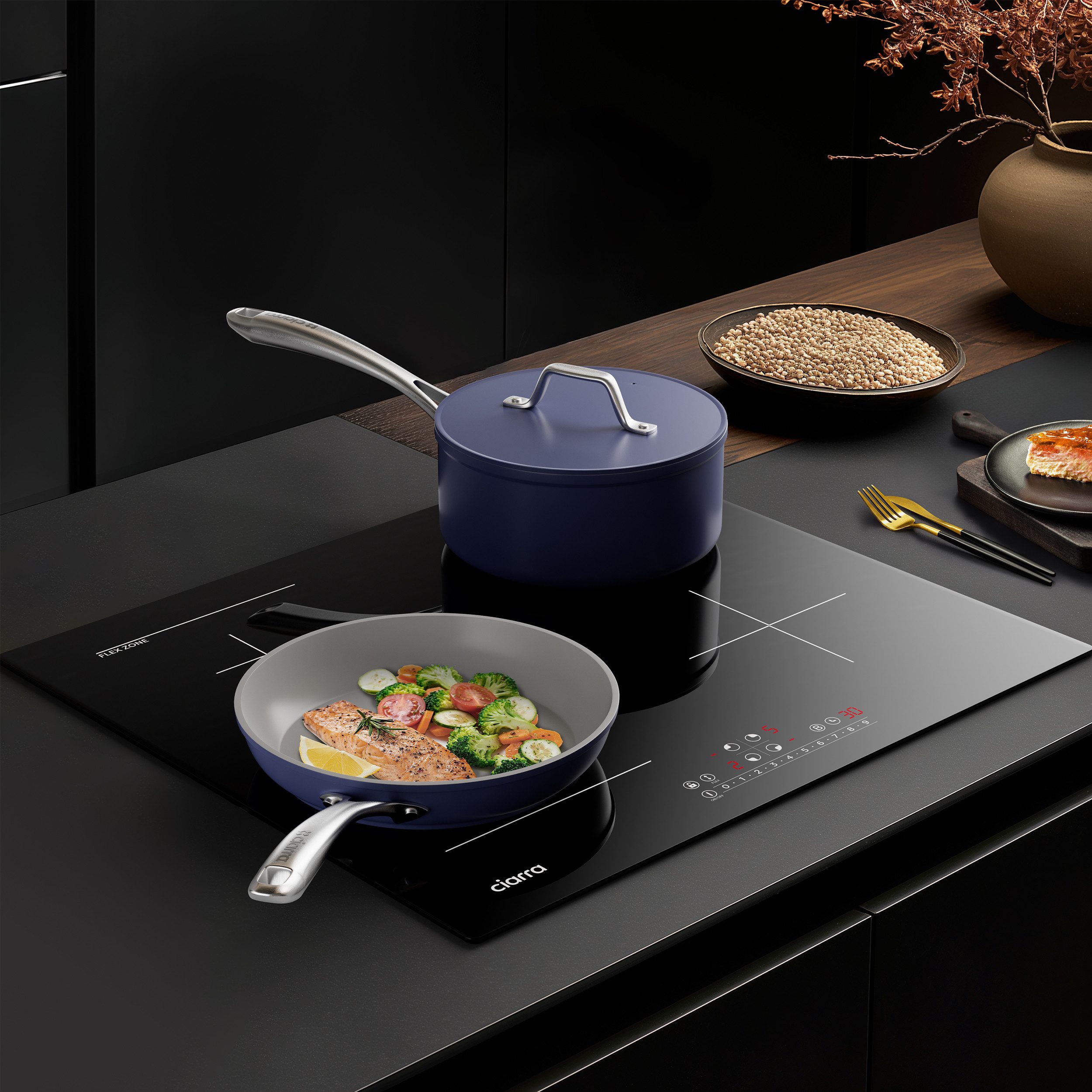 CIARRA Flex-Induktions-Kochfeld 60 cm Induktionskochfeld 9 Stufen mit Flex-Zone & BOOST Touch Control CBBIH4BF, 4-Zonen Einbau Kochfelder Induktionsherd mit 99 Min Timer