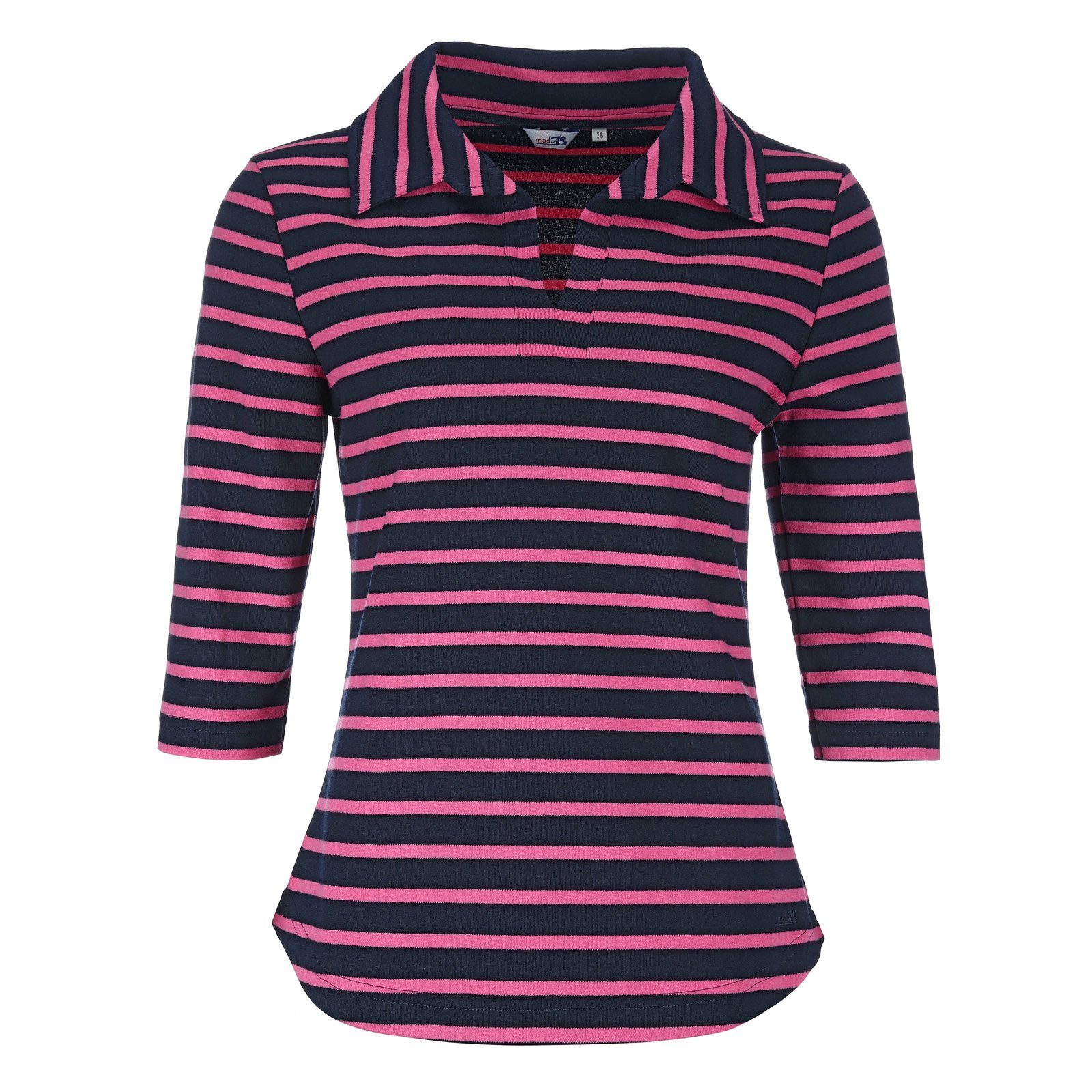 modAS Poloshirt Damen Shirt mit Polokragen und Streifen aus Baumwolle (57) blau / magnolia