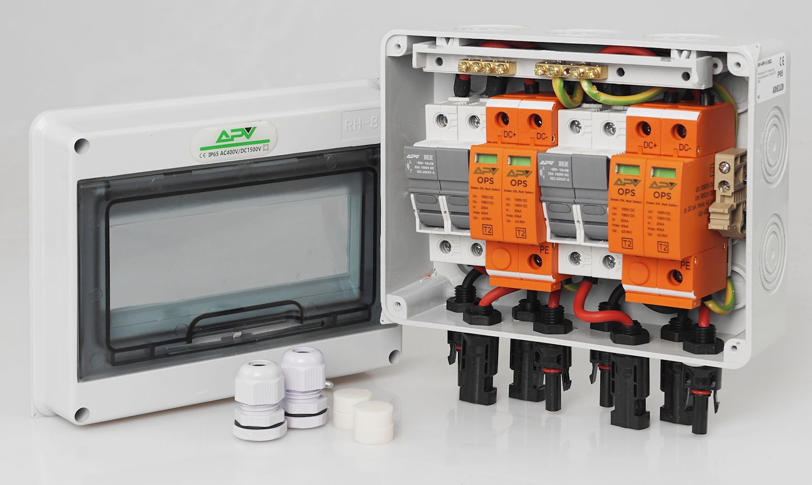 APV Verteilerbox, PV Anschlusskasten DC 32A 1000V 2-Strings Photovoltaik 8-Module IP65