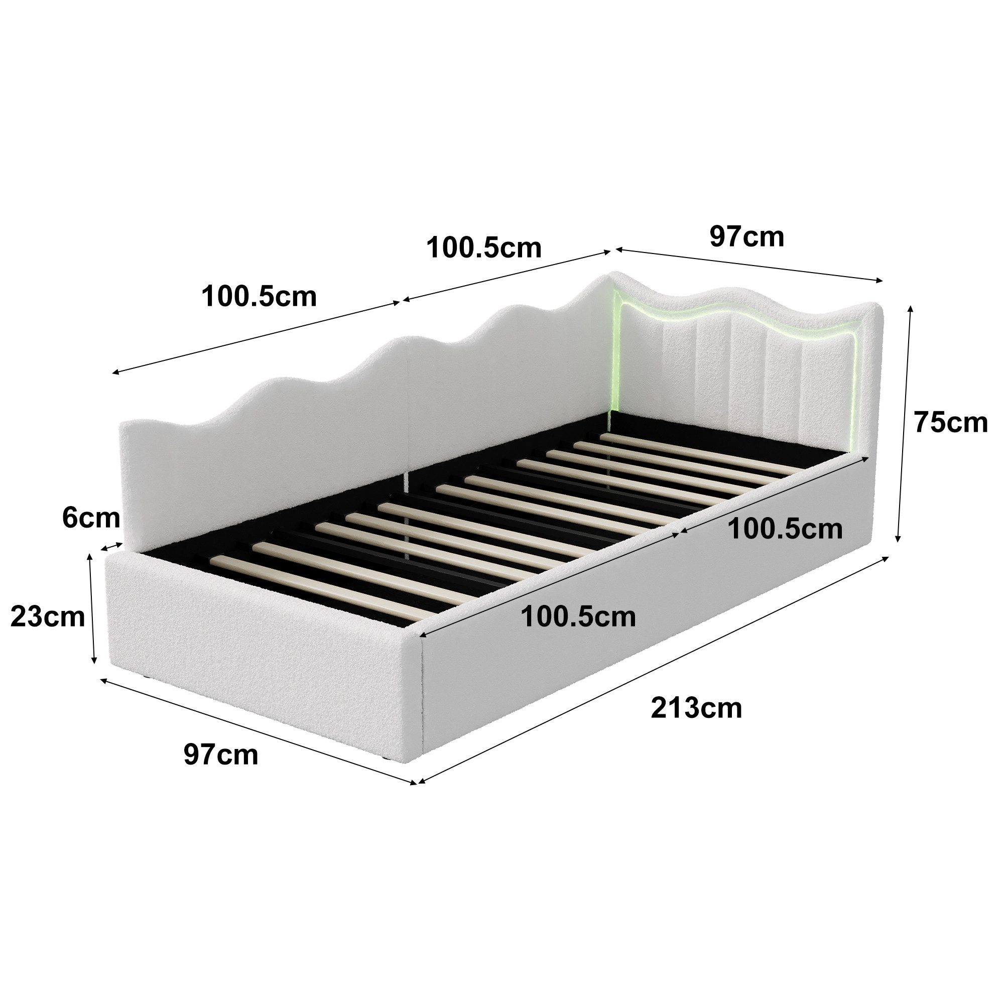 Furnishings Home Polsterbett Kinderbett LED Stauraumbett (Geeignet für Jugendliche und Kinder, Hydraulisch hebbarer Stauraum), Mit LED-Beleuchtung, Lattenrost, TeddySamt, 90x200 cm