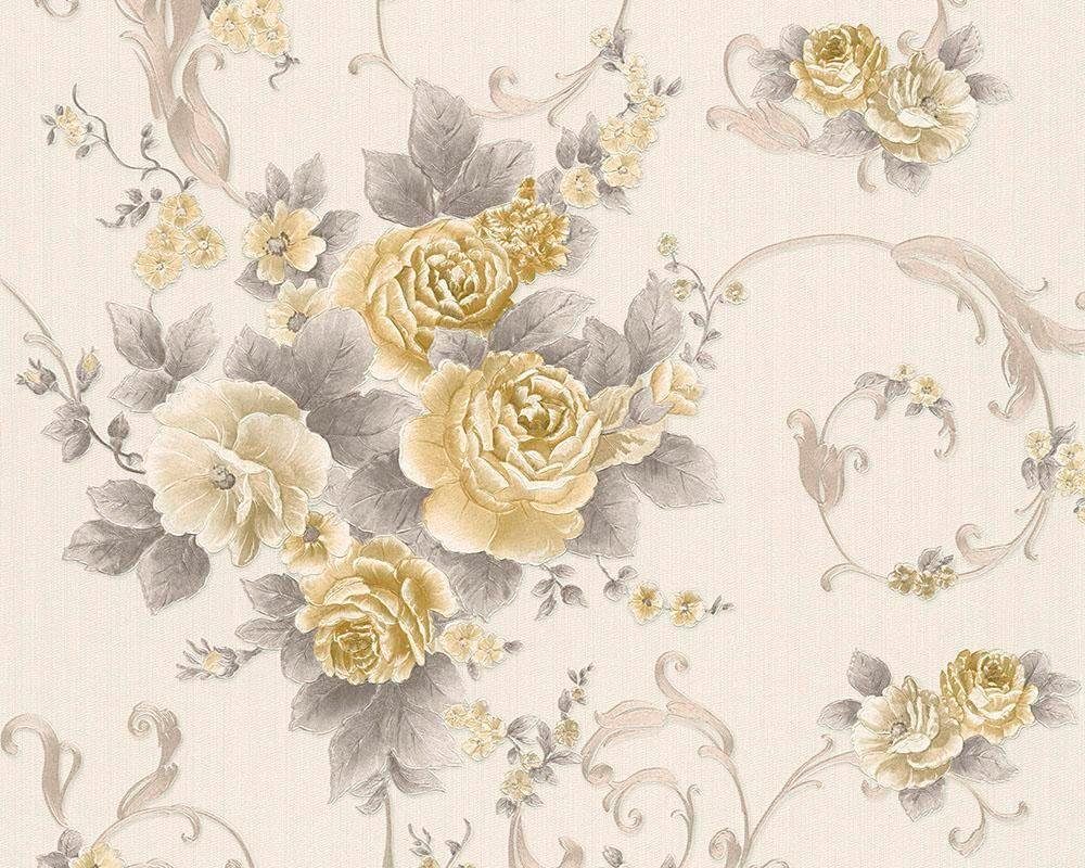 living walls Vliestapete Romantica, Barock, Klassische Tapete Floral Grau Metallic Weiß