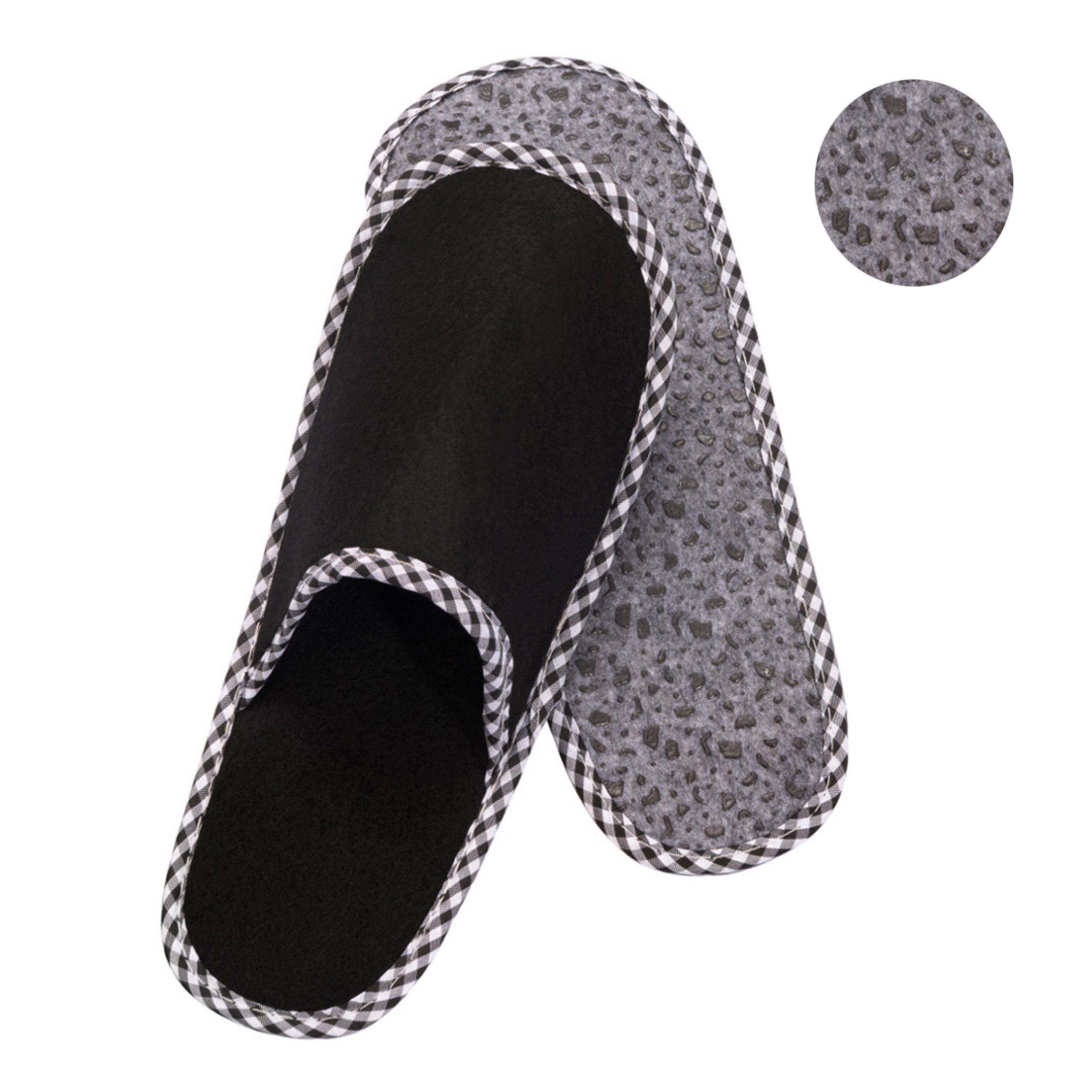 ONVAYA ABS Gästehausschuhe 6 Paar, Gästepantoffel Willkommen grau, Filz Pantoffel