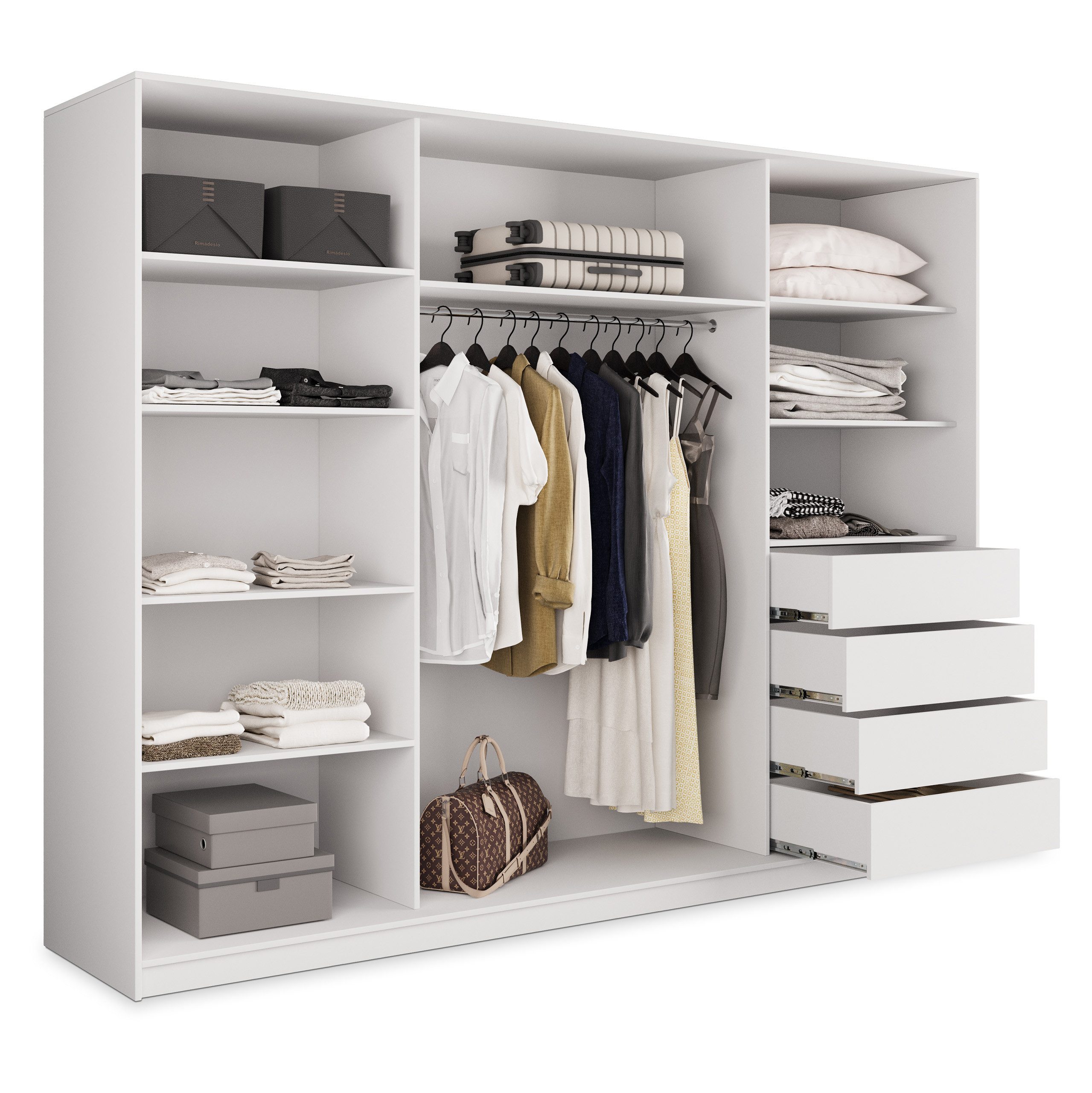 Masseno Schwebetürenschrank PINA Kleiderschrank mit Spiegel und Schubladen Schlafzimmerschrank