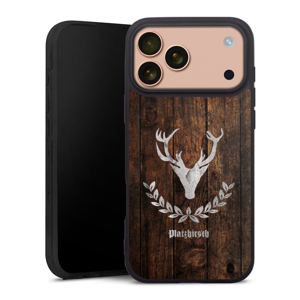 DeinDesign Handyhülle Hirsch Holzoptik Holz Platzhirsch, Apple iPhone 17 Pro Max Silikon Hülle Premium Case Handy Schutzhülle