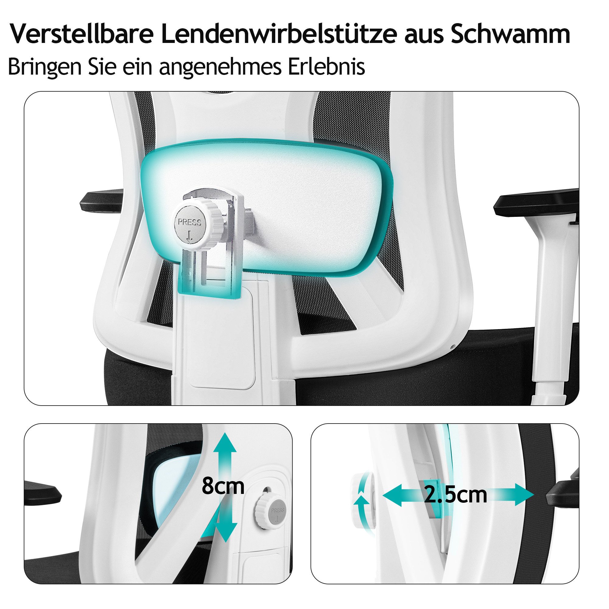 DoChair Bürostuhl Ergonomischer mit Verstellbarer Kopfstütze günstig online kaufen