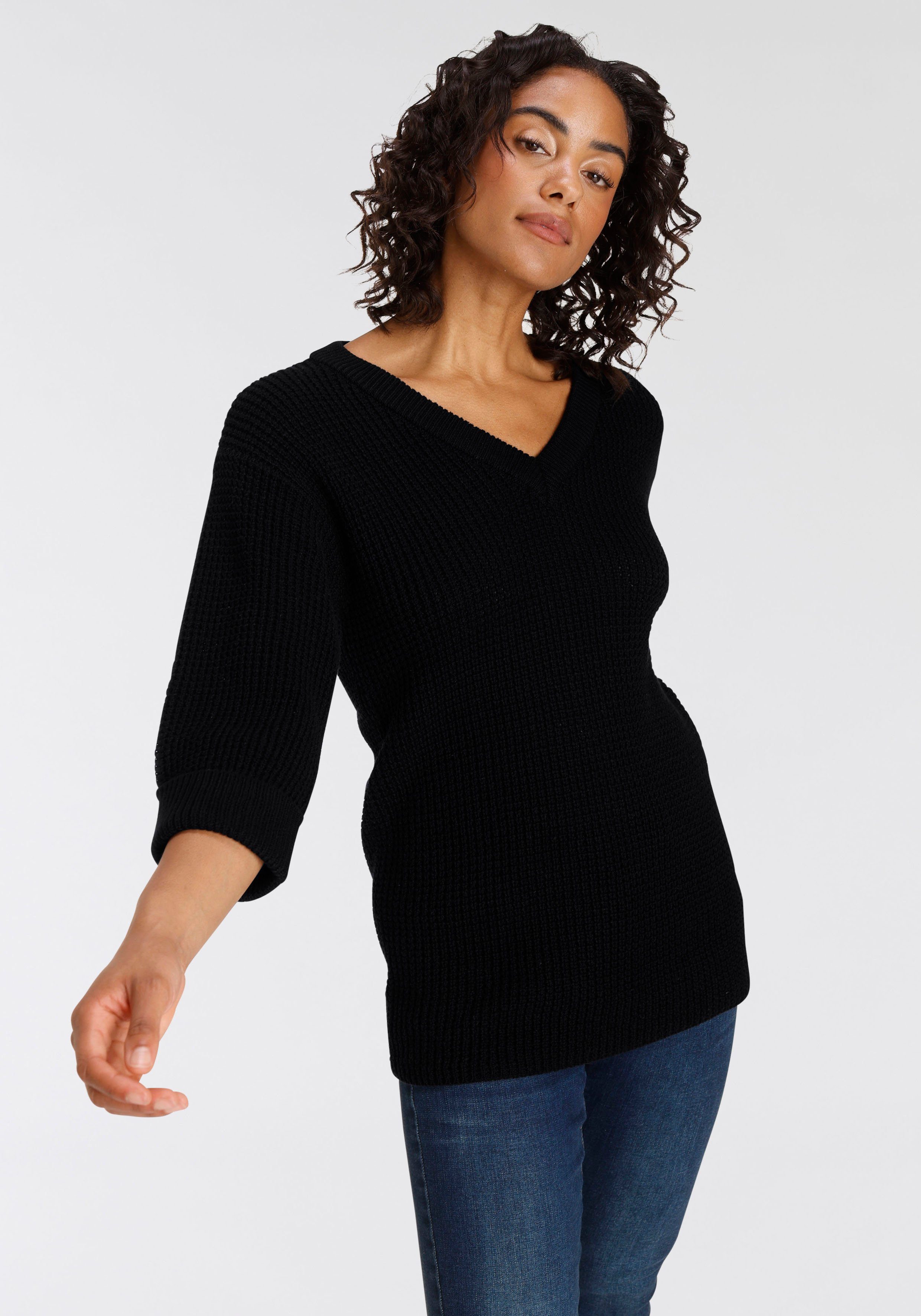 Flashlights V-Ausschnitt-Pullover bequem geschnitten mit 3/4 Ärmeln günstig online kaufen