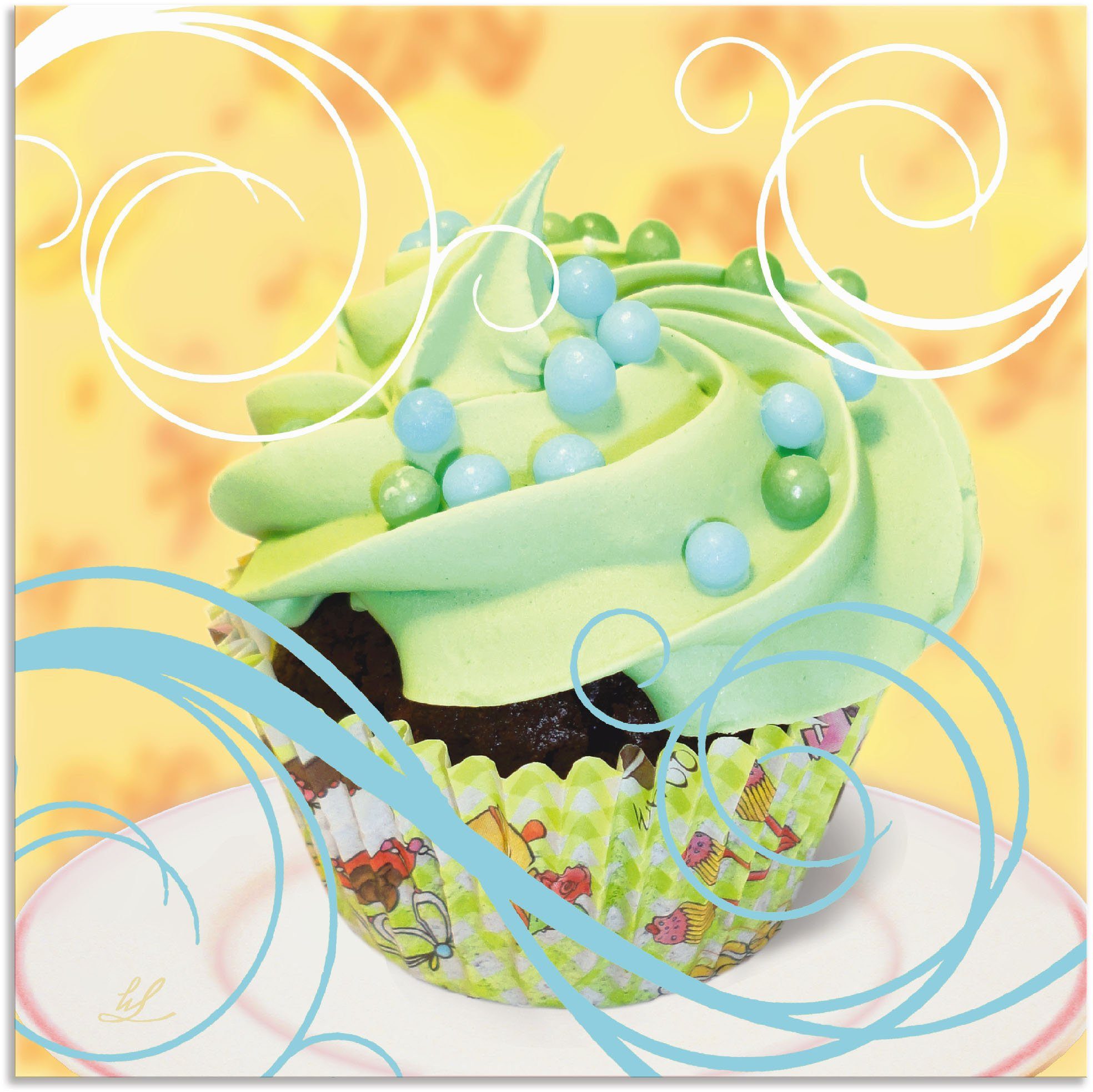 Artland Wandbild »Cupcake auf gelb - Kuchen«, Süßspeisen (1 Stück), in vielen Größen & Produktarten - Alubild / Outdoorbild für den Außenbereich, Leinwandbild, Poster, Wandaufkleber / Wandtattoo auch für Badezimmer geeignet-Otto