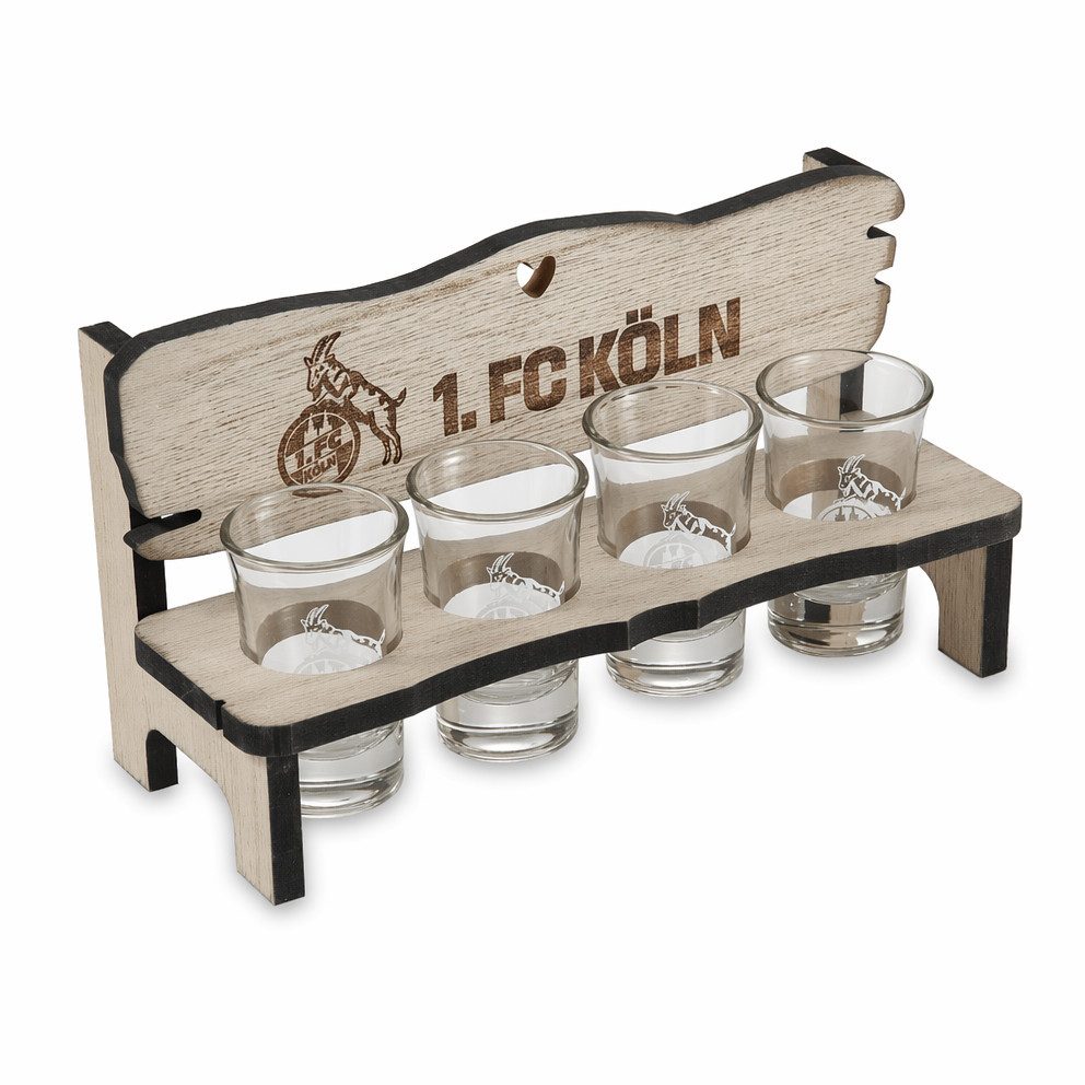 1. FC Köln Schnapsglas Schnapsbank mit 4 Gläsern, 4 x 40 ml, Glas und Holz, Glas und Holz