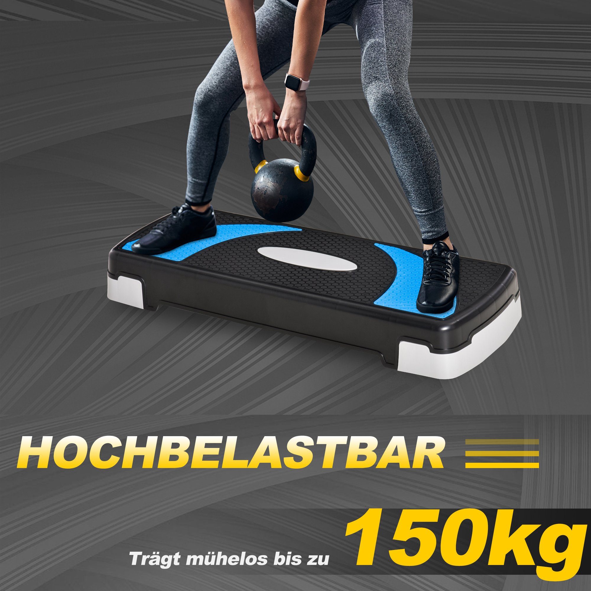 HOMCOM Stepper Steppbrett höhenverstellbar mit 3 Stufen (10/15/20 cm) (Fitness Heimtrainer, 1-tlg., Aerobic-Stepper), für Indoor Outdoor Belastbarkeit bis 150 kg 80 x 31 x 10-20 cm