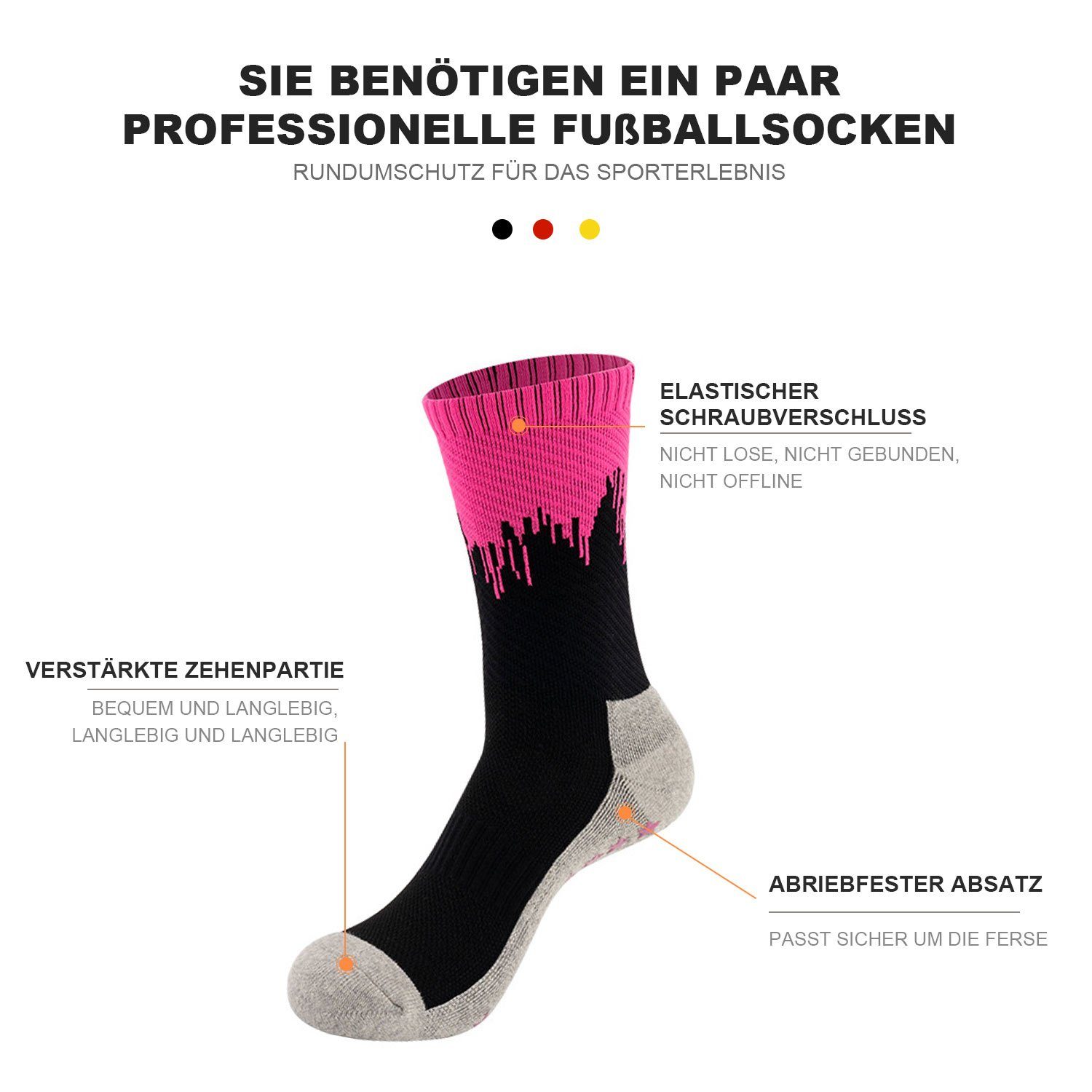 Handtuchboden MAGICSHE Schutz der für Erwachsene Rosa Kniestrümpfe Verdickter Schwarz mit für Füße sportlichen Fußballsocken Gewindebündchen