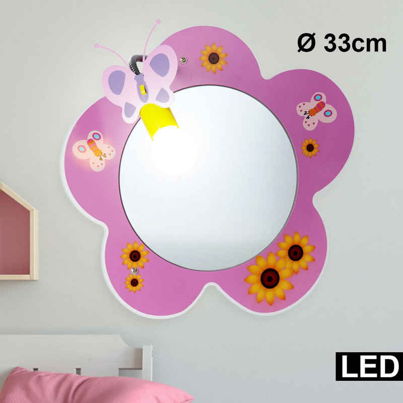 etc-shop Дзеркало, Wand Дзеркало Lampe Kinder Zimmer Mädchen Blumen Design Leuchte pink im