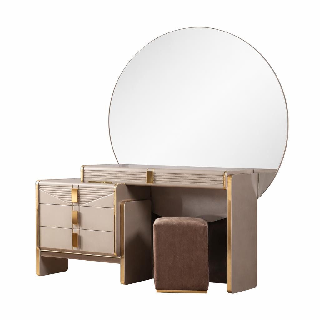 JVmoebel Schlafzimmer-Set Schlafzimmer Set Bett 2x Nachttische Schminktisch mit Spiegel Beige, Made in Europa
