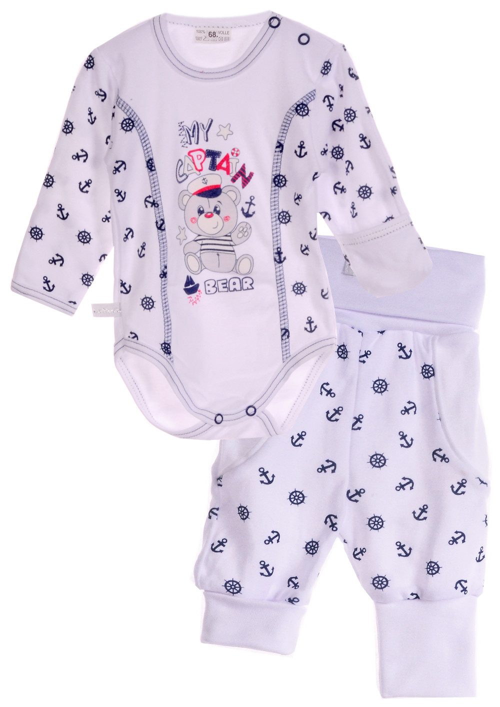 Body & Hose Baby Anzug Langarmbody mit Kratzschutz Mitwachshose Set in weiß