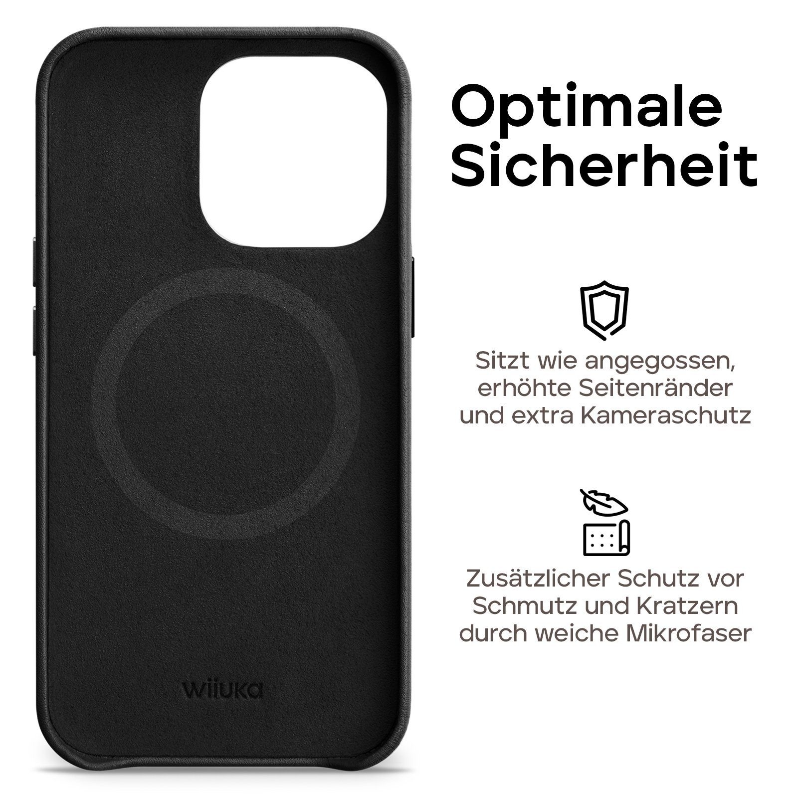 wiiuka Smartphone-Hülle Hülle für iPhone 15 Pro Lederhülle Leder Case Handyhülle, Handgefertigt - Deutsches Leder, Premium Case