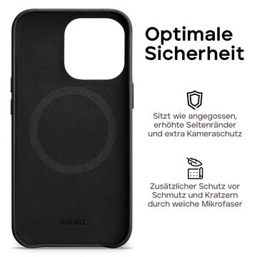 wiiuka Smartphone-Hülle Hülle für iPhone 15 Plus Lederhülle Leder Case Handyhülle, Handgefertigt - Deutsches Leder, Premium Case