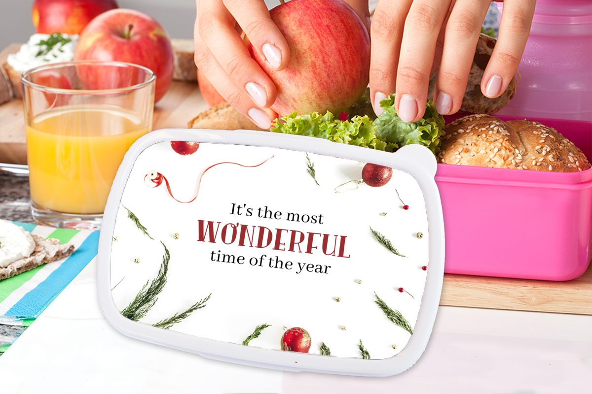 Erwachsene, Mädchen, - Kunststoff Brotdose Winter Zitat, Lunchbox MuchoWow Kunststoff, (2-tlg), für Brotbox rosa Snackbox, Weihnachten - Kinder,