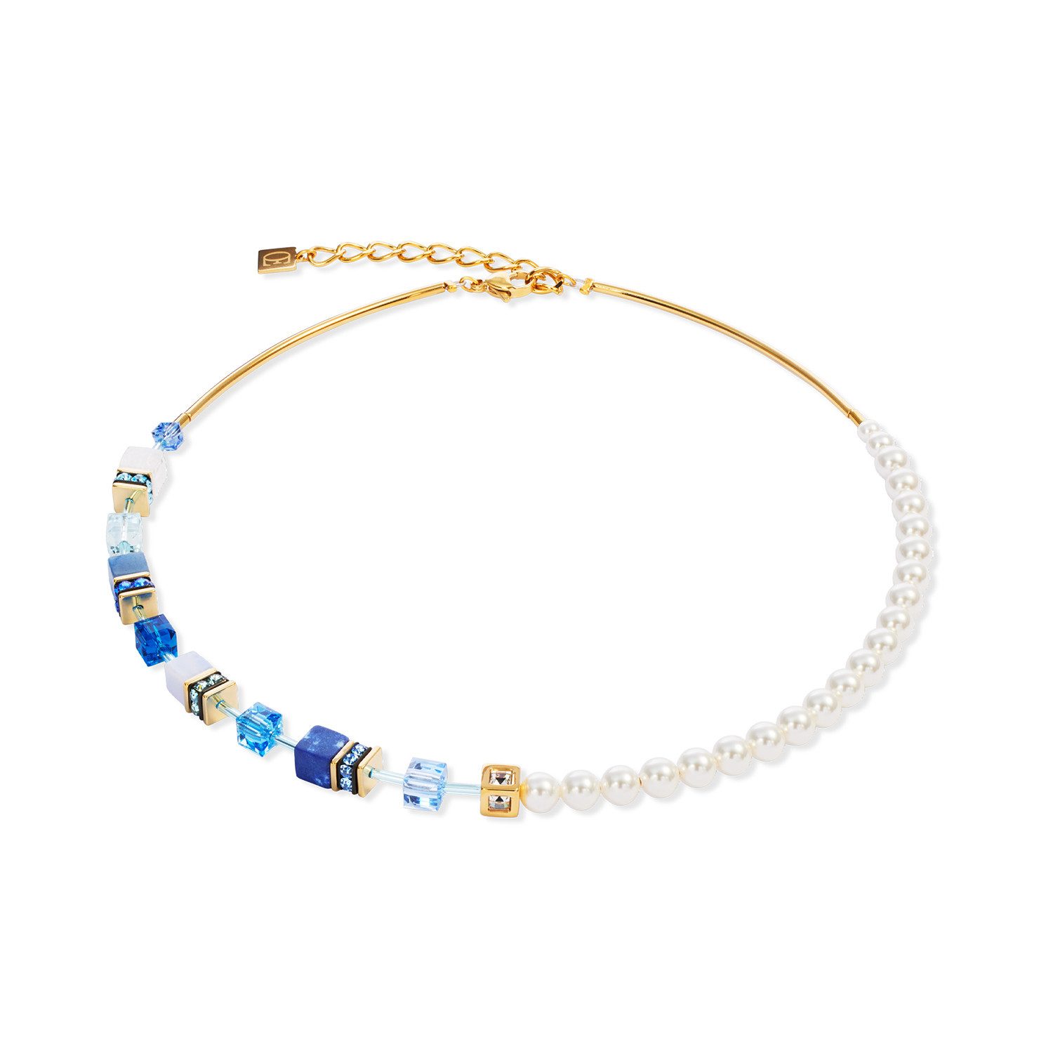 COEUR DE LION Collier Schmuck Edelstahl GeoCUBE® Precious Fusion Pearls Würfelkette, Made in Germany - mit Schmuckstein - mit Swarovski® Perle