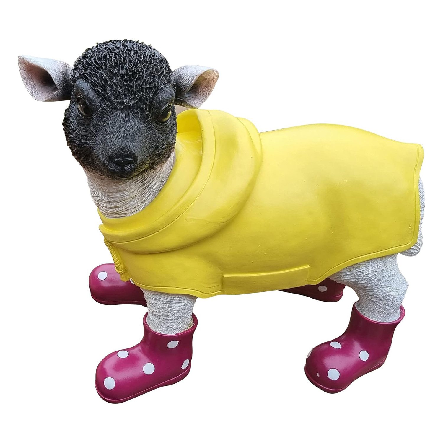 Tierfigur Deko Lamm mit Gummistiefel und Mantel lustige Gartenfigur