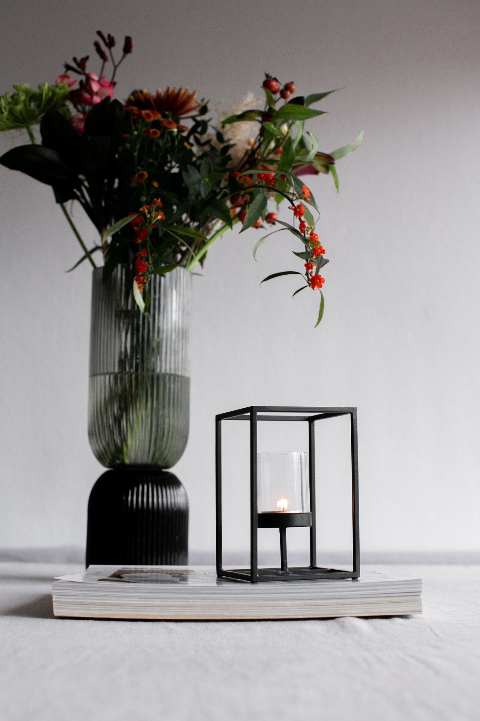 LaLe Living Teelichthalter Windlicht Anila aus Eisen in Schwarz, 10 x 15 cm
