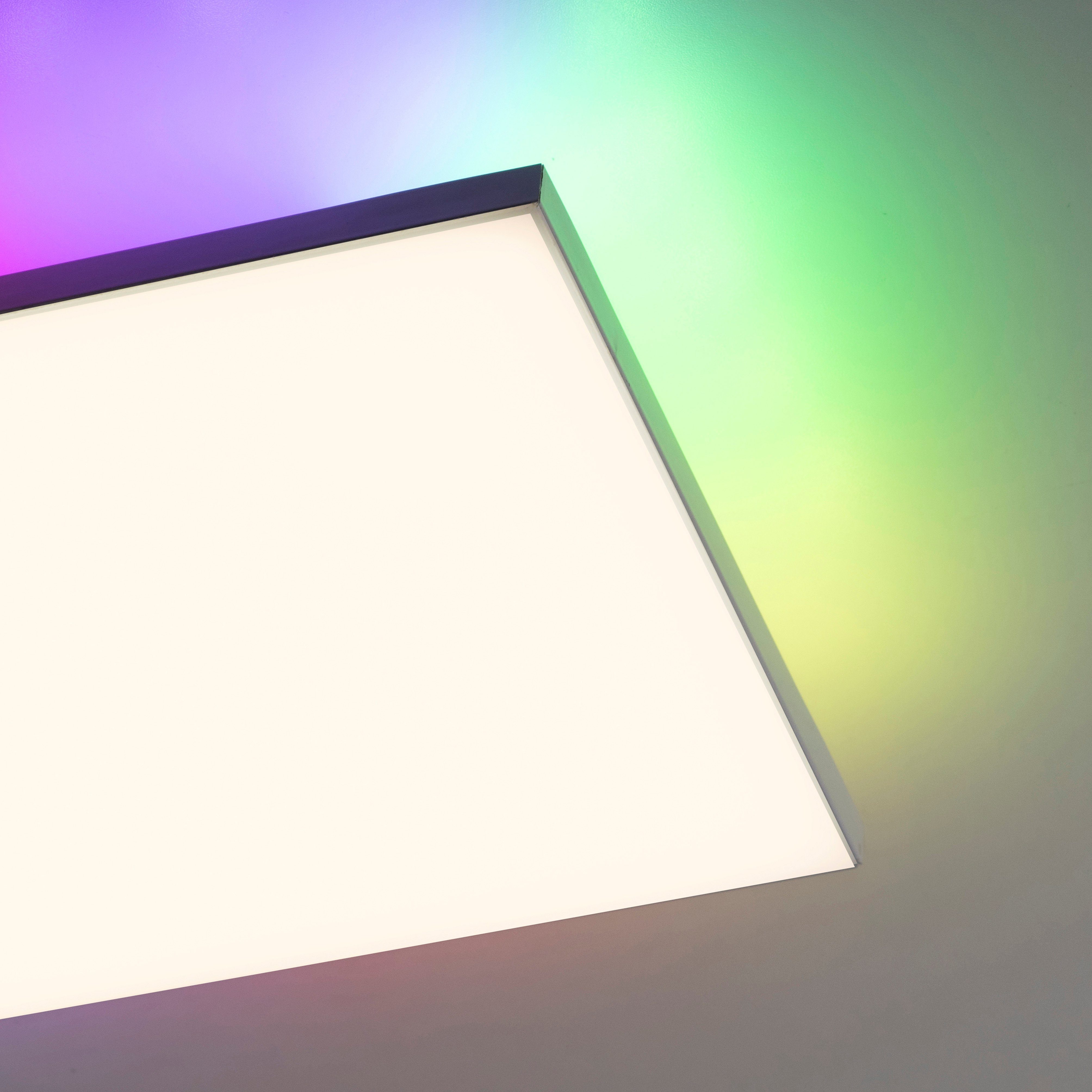 Leuchten Direkt Deckenleuchte CONRAD, über Deckenpaneel fest Quadratisches schlichtem, zeitlosem integriert, Fernbedienung, Design dimmbar - - Fernbedienung, in RGB-Rainbow, CCT LED, über warmweiß LED kaltweiß