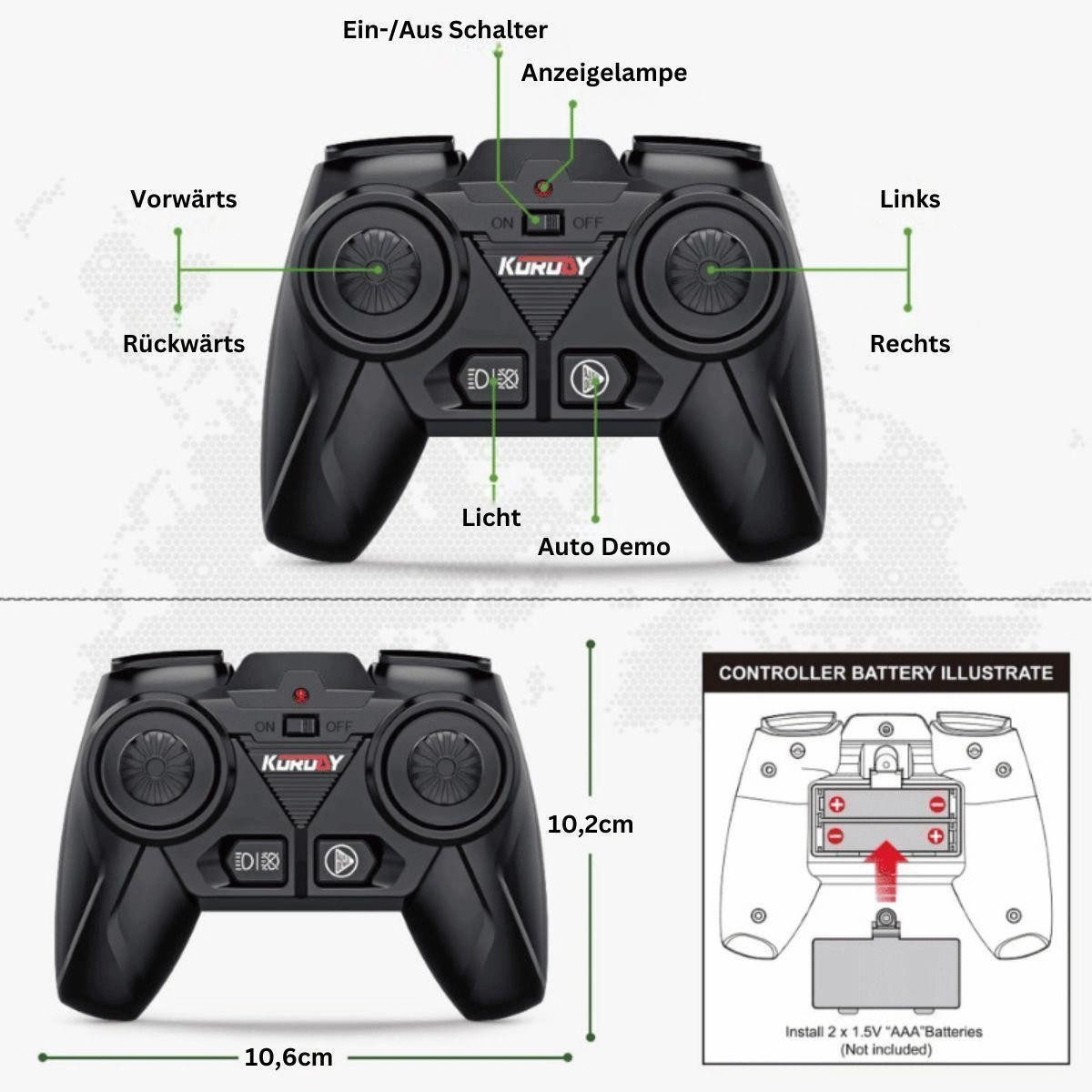 efaso RC-Traktor 6646 Ferngesteuerter Traktor blau mit Sämaschine - LED Beleuchtung, 30min Spielzeit / Demo-Funktion / Metall-Haube