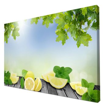 wandmotiv24 Leinwandbild Zitronen Grünen Hintergrund, Essen & Trinken (1 St), Wandbild, Wanddeko, Leinwandbilder in versch. Größen