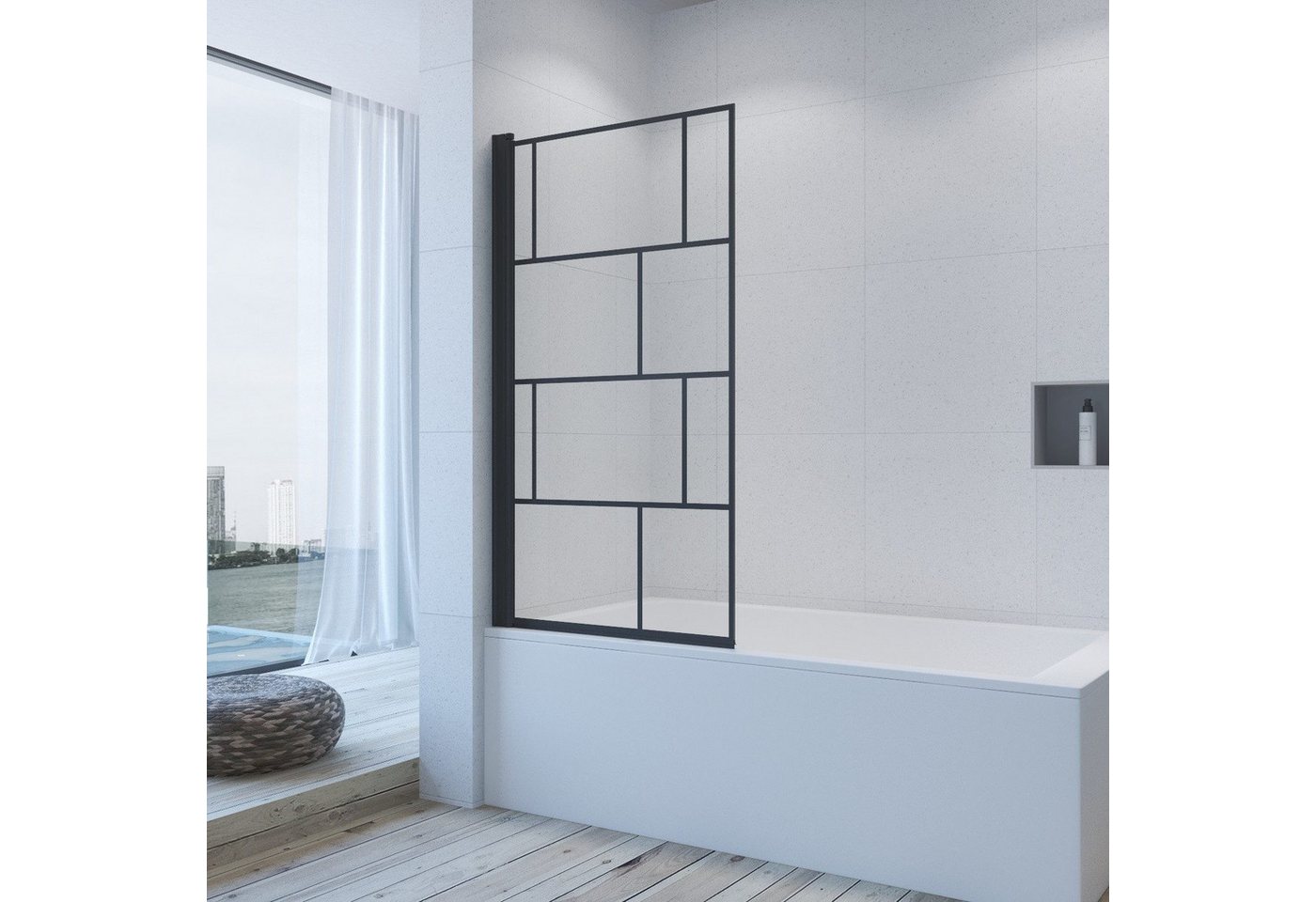 Thumbnail - AQUALAVOS Badewannenaufsatz Badewannenaufsatz 80x140 cm 1 Teilig Glas Duschtrennwand Black Style, 5 mm Einscheiben-Siche...