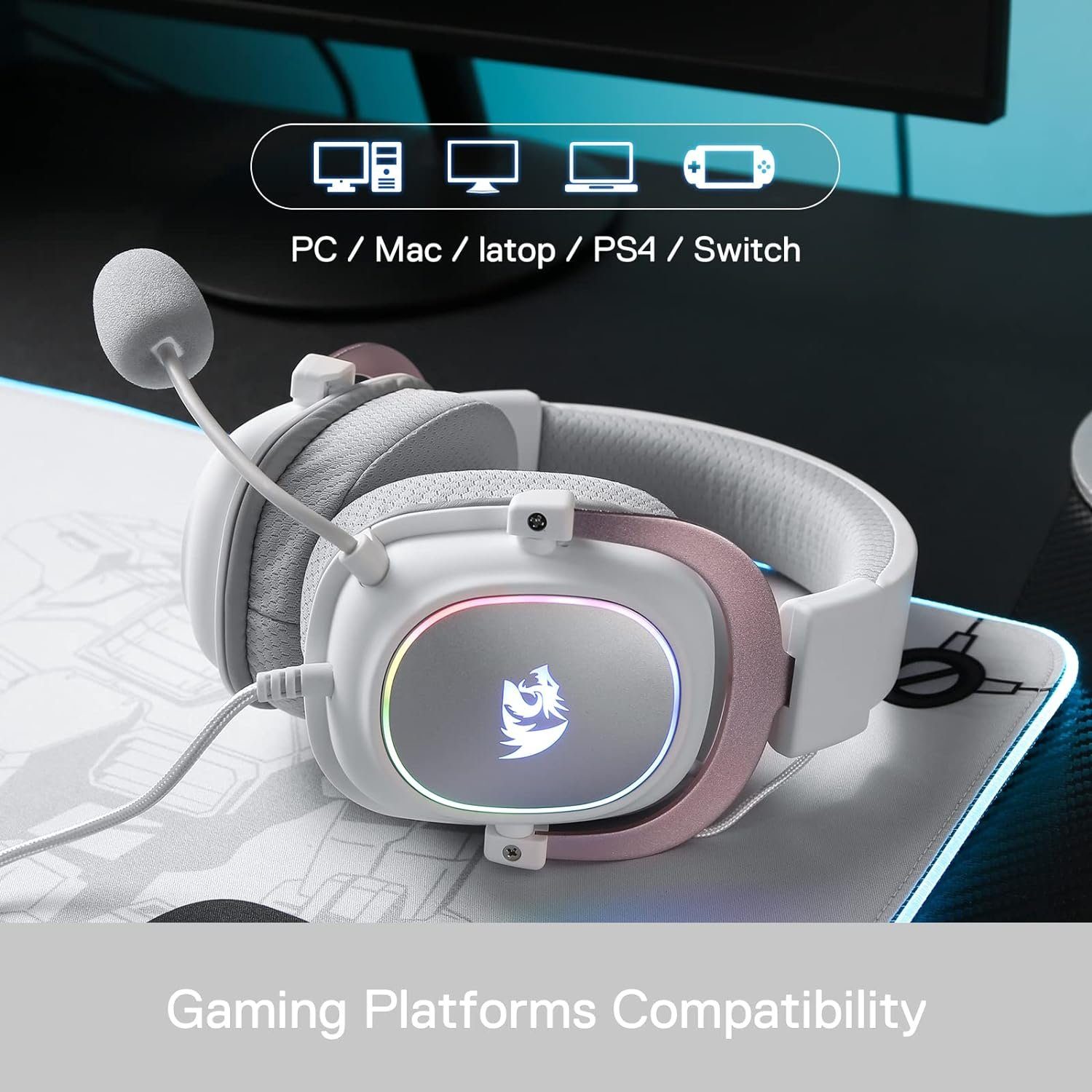 mit H510 Ohrpolstern) für Zeus-X Kopfhörer Kopfhörer Foam 7.1 mehrere Redragon Memory – Gamer Plattformen, Surround-Sound Treiber Gaming-Headset Stoffbezug (Strapazierfähiger