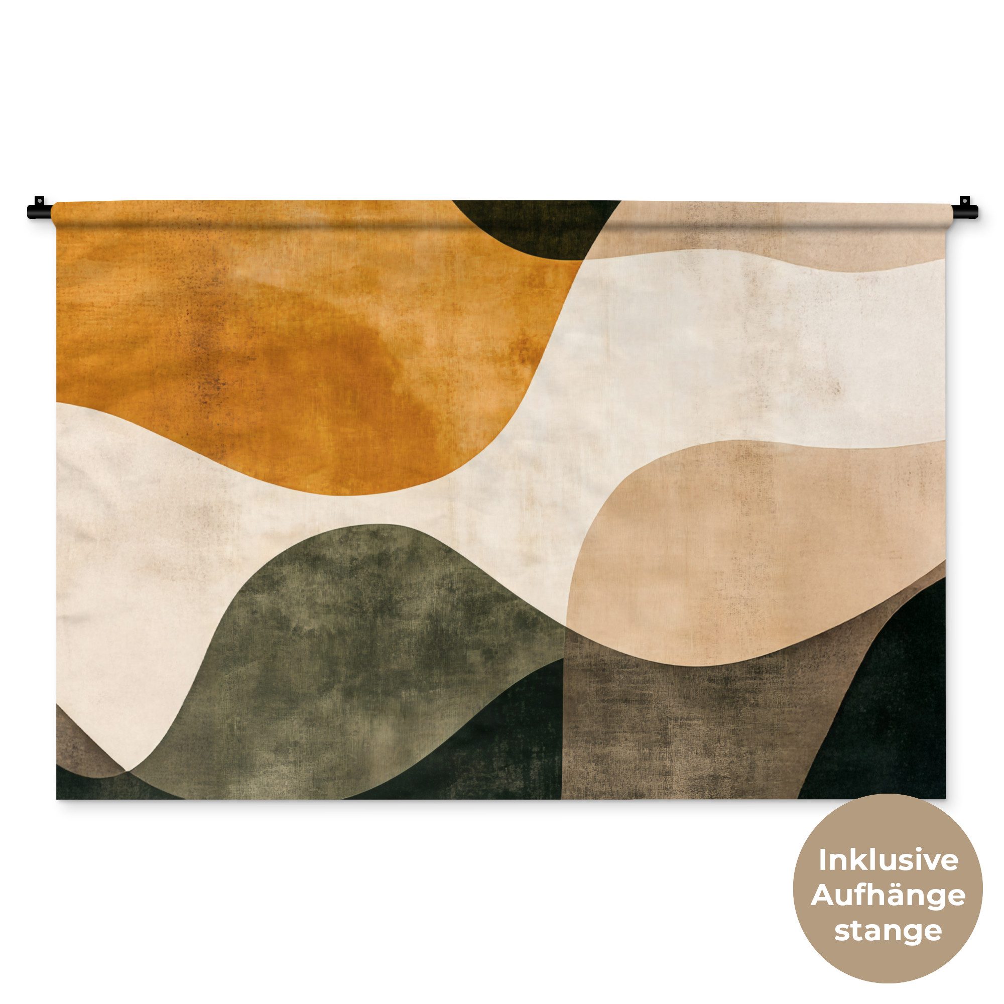 MuchoWow Wandteppich Formen - Ockergelb - Abstrakt, Rechteckig, Höhe: 3 mm, Wandtuch für Wohnzimmer, Schlafzimmer, 150x100 cm