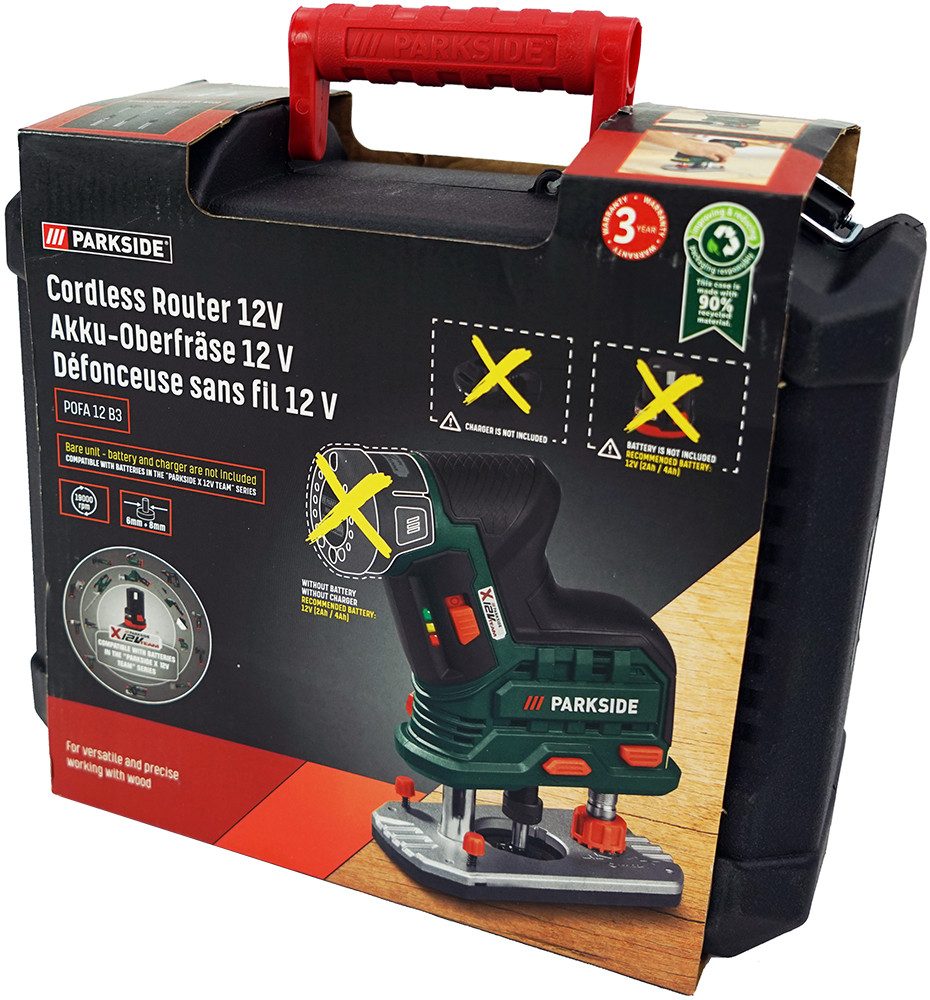 Parkside Oberfräse 12V Akku Fräse POFA 12 B3, ohne Akku und Ladegerät