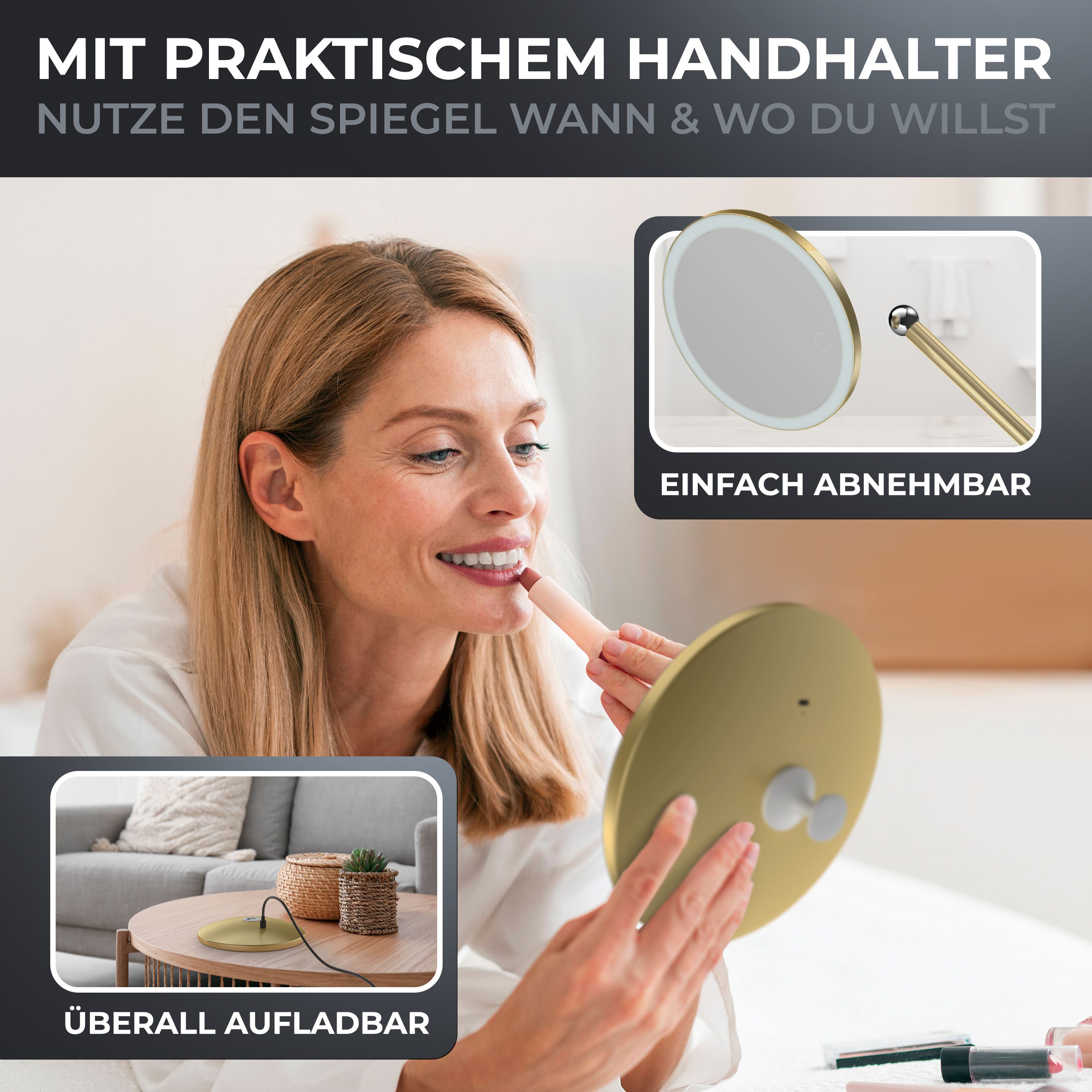 ovimar Kosmetikspiegel (1-St), aus Edelstahl in Gold zur – Bild 5 von 5