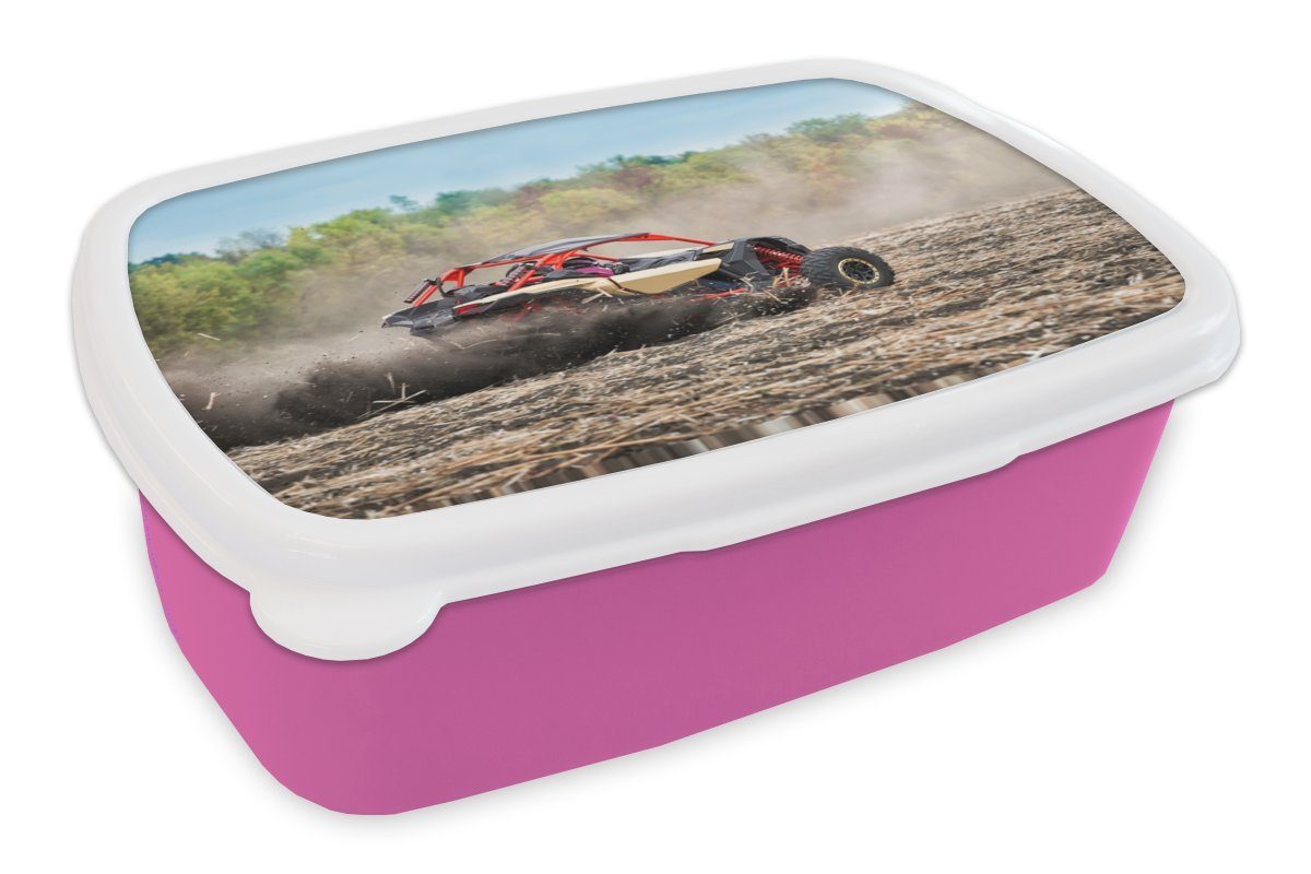 Brotbox Sand, Snackbox, Kunststoff, Kunststoff Erwachsene, für Mädchen, - - (2-tlg), Rennen rosa Lunchbox Brotdose MuchoWow Quad Kinder,