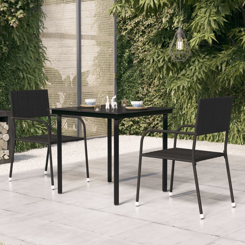 vidaXL Gartentisch 80 x 80 x 74 cm Garten-Esstisch Schwarz 80x80x74 cm Stahl und Glas