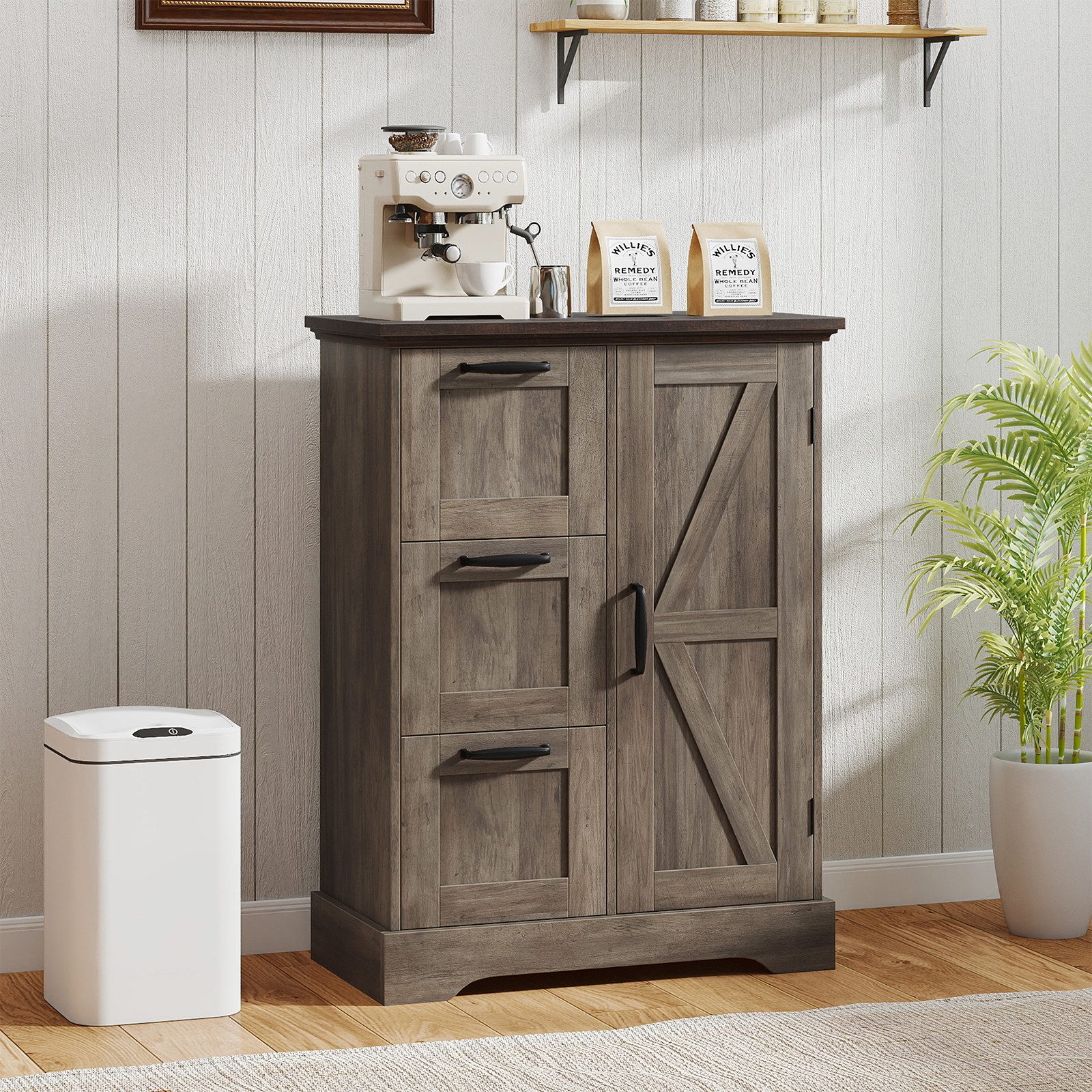 COSTWAY Kommode, Buffetschrank mit Tür & 3 Schubladen Sideboard 60x30x80cm
