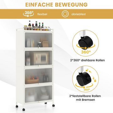 COSTWAY Hochschrank 5-stufig Küchenregal mit aufklappbaren PC-Türen & Rollen