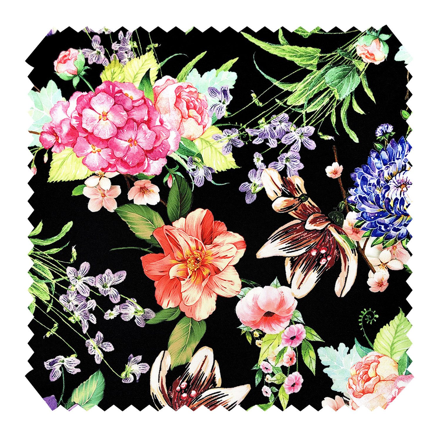 novely® Stoff OXFORD 210D D177 Bunte Blumen Hortensien Printstoff Outdoor, Wasserabweisend, Outdoor, Meterware, 1lfm