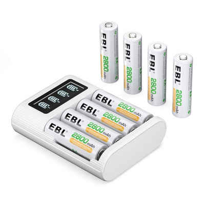 EBL Universal Akkuladegerät mit 4 AA 2800mAh Akku für AA AAA NiMH NiCd Batterie-Ladegerät (wiederaufladbare Batterien, HD LCD Display, schnelle Batterieladegerät)
