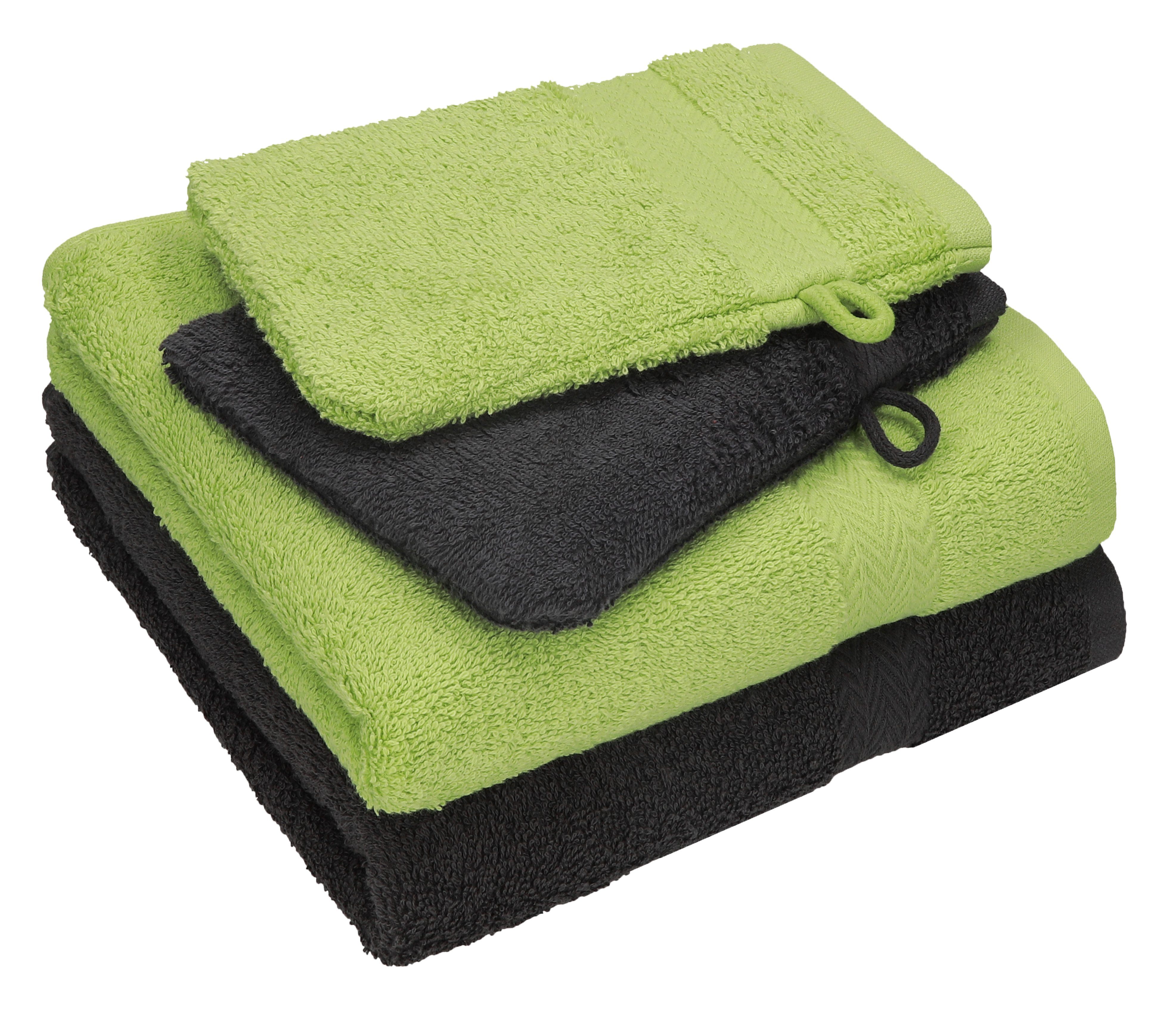 Betz Handtuch Set 4 tlg. Handtuch Set HAPPY Pack 100% Baumwolle 2 Handtücher 2 Waschhandschuhe, 100% Baumwolle graphit grau - avocadogrün