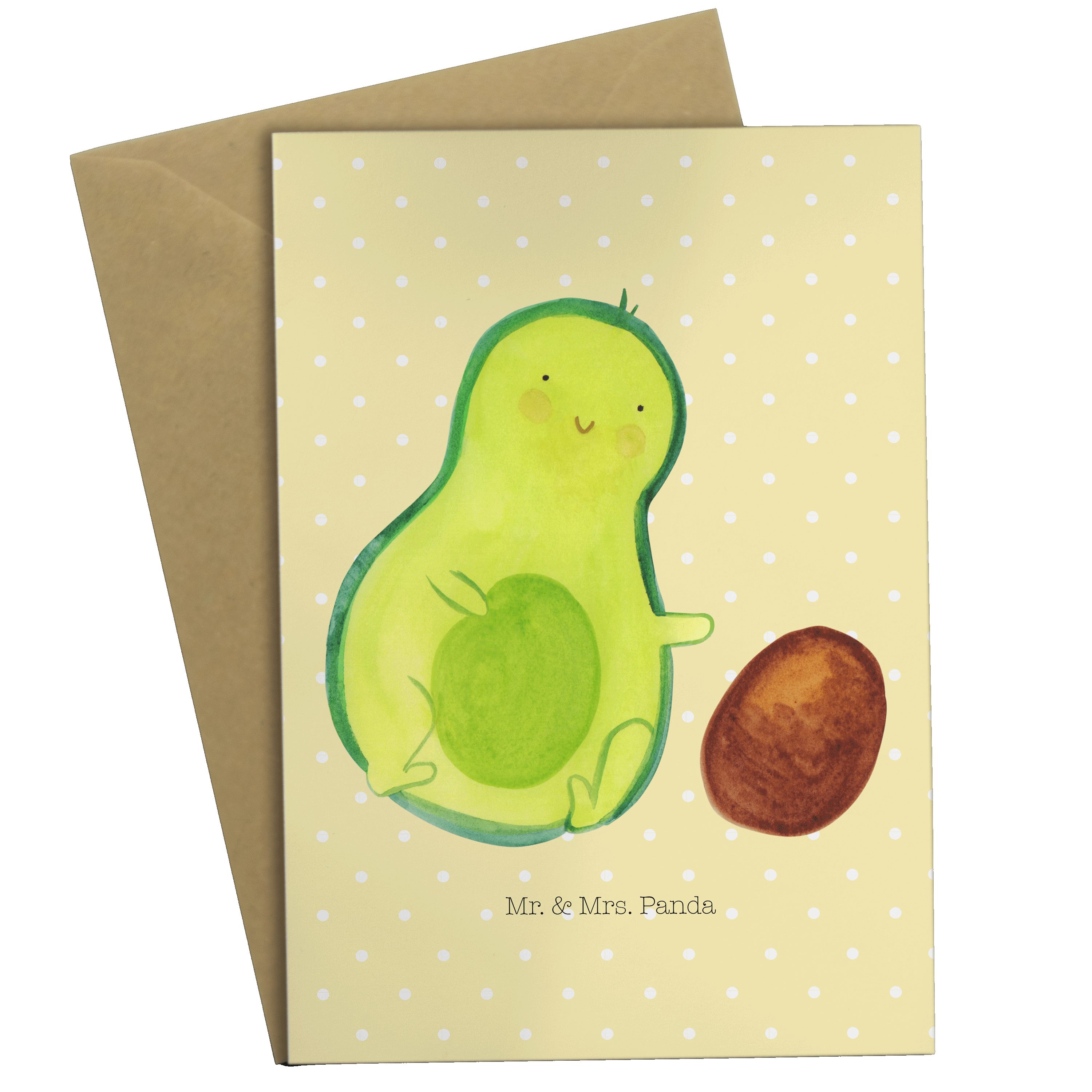 - Gelb rollt Geschenk, Panda Mr. Hochze Grußkarte - Einladungskarte, Mrs. Pastell & Kern Avocado