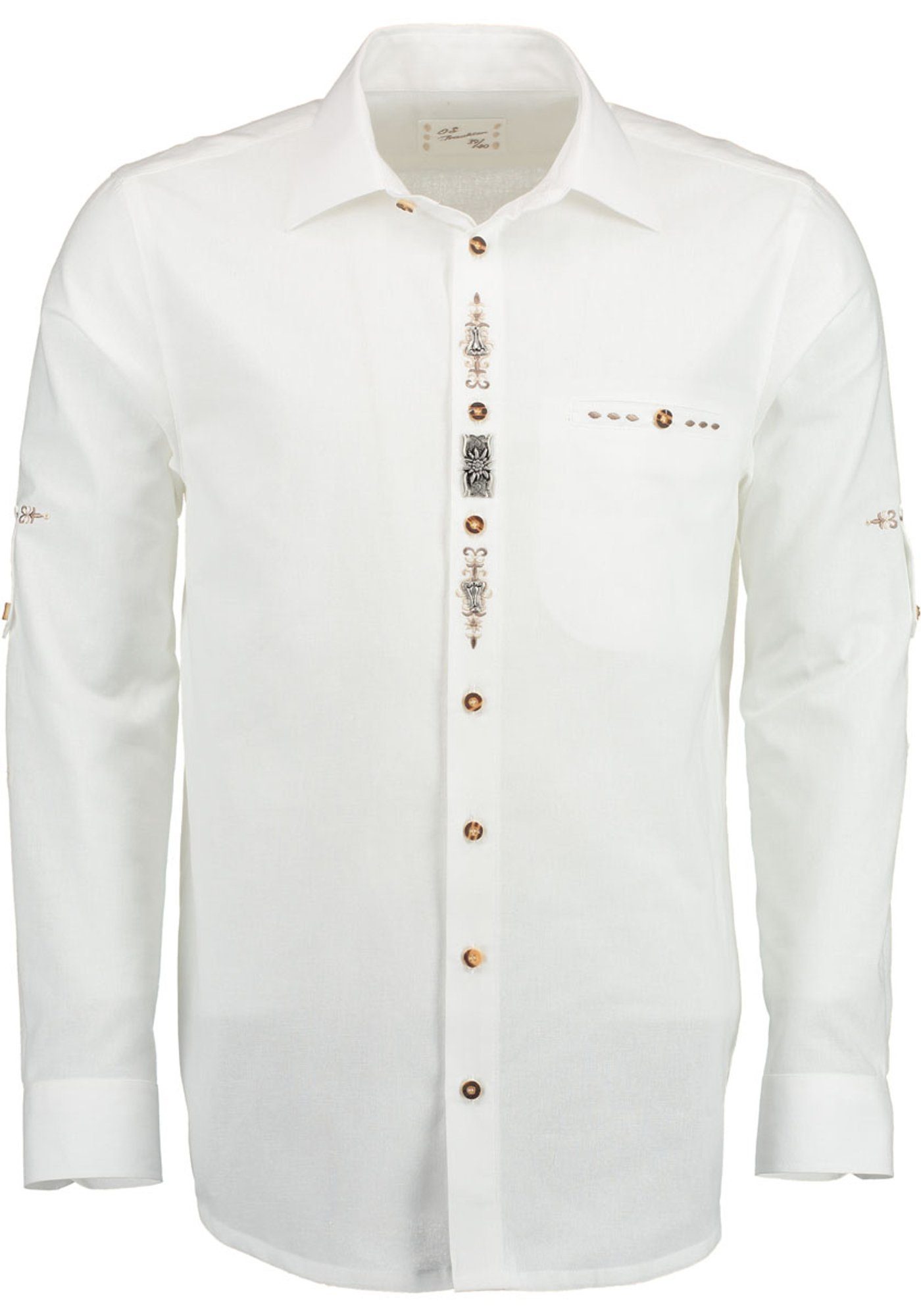 OS-Trachten Trachtenhemd Rimeda Langarmhemd mit Edelweiß-Zierteile auf der Knopfleiste
