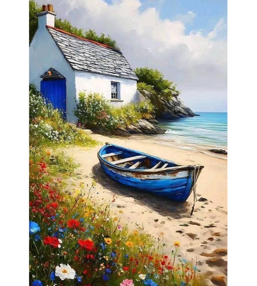 Rötting Design Malen nach Zahlen Diamond Painting Set 5D DIY Motiv Bootshaus am Strand (Komplett-Set), Diamond Painting Vollbild, Lieferung enthält alle Utensilien