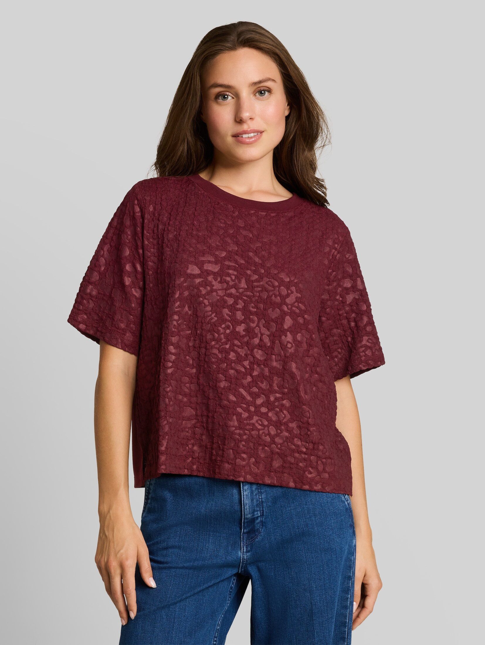 TOM TAILOR T-Shirt T-Shirt (im Einserpack) Boxy Fit T-Shirt mit Leo-Muster