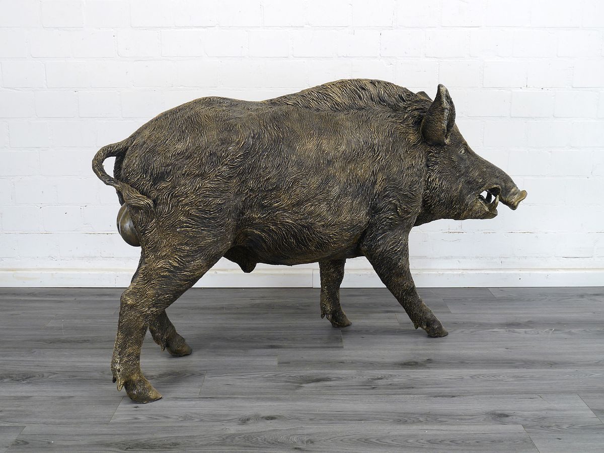 AFG Tierfigur Stehender Wildschwein Gartenfigur Goldfarben aus Kunstharz