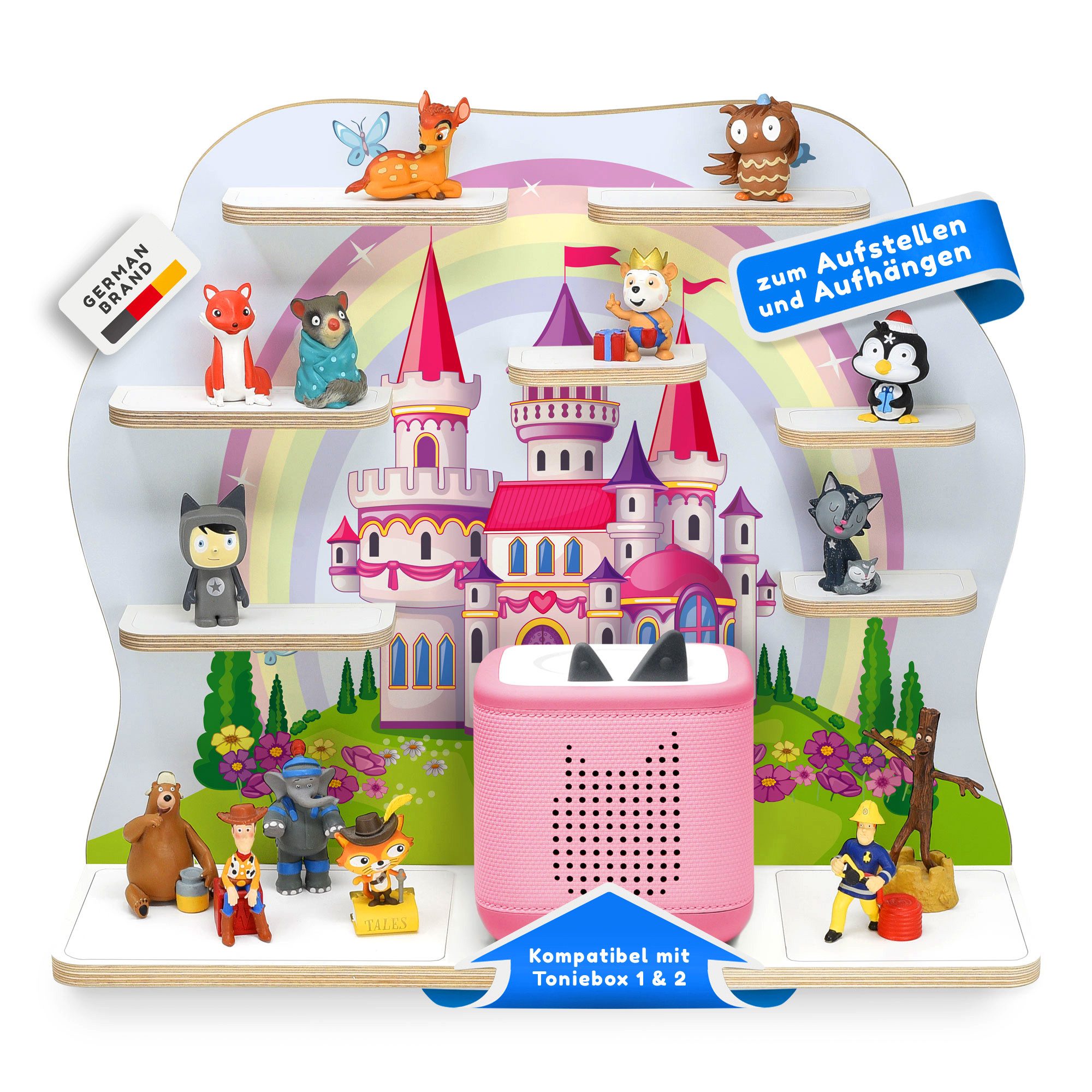 stadtecken Kinderregal groß, geeignet für Toniebox 2 und ca. 50 Tonies, Packung, Perfekte Aufbewahrung im Kinderzimmer