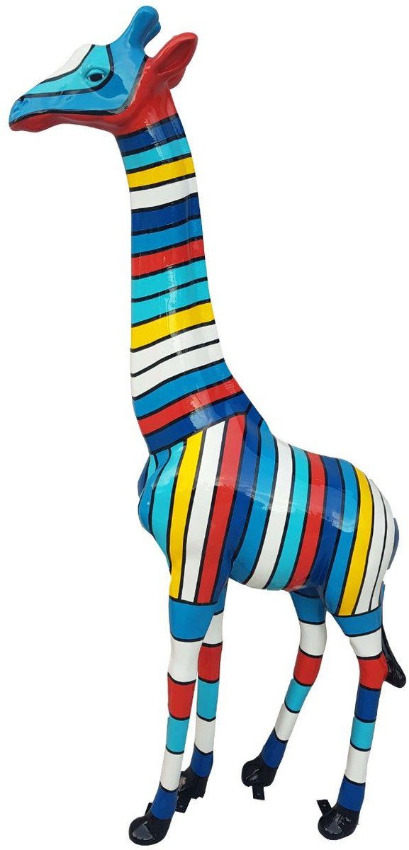 Casa Padrino Skulptur Designer Deko Giraffe mit Streifen Mehrfarbig H. 205 cm - Riesige Dekofigur - Tierfigur - Gartendeko Skulptur - Gartenfigur