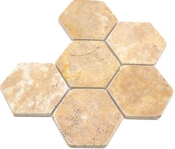 Mosani Bodenfliese Travertinmosaik Mosaikfliesen weißgelb matt / 10 Mosaikmatten