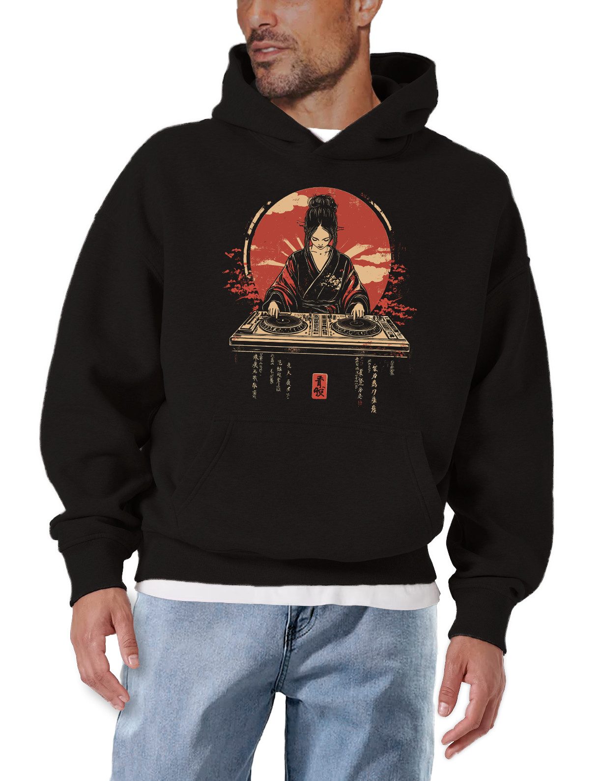 MAKAYA Kapuzenpullover Herren Hoodie mit Musik Print – Pullover für Männer & Teenager (Schwarz, S, M, L, XL, XXL, XXXL, XXXXL) Baumwolle