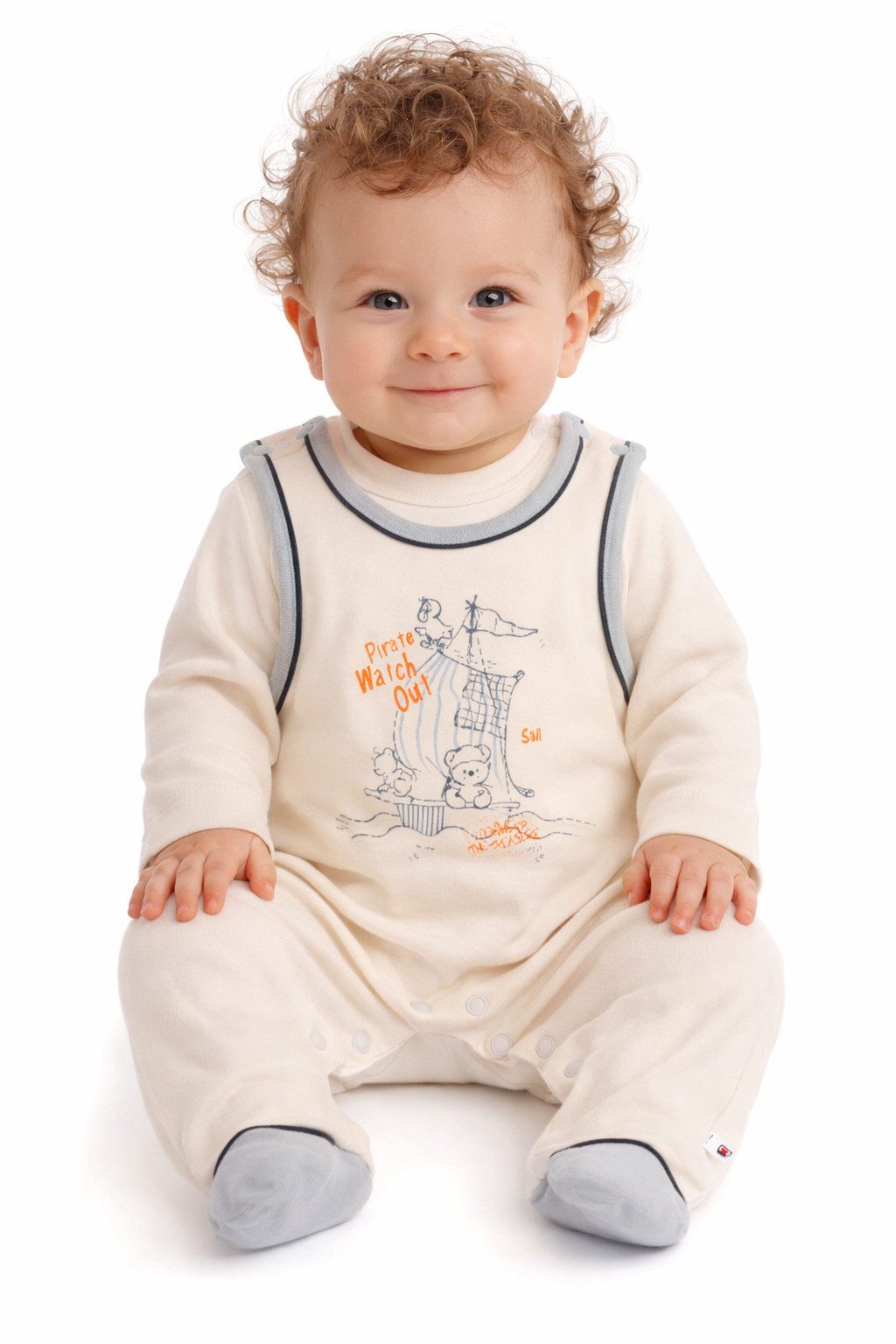 La Bortini Strampler Stramplerhose und Langarmshirt Baby Anzug in Creme aus reiner Baumwolle, 50 56 62